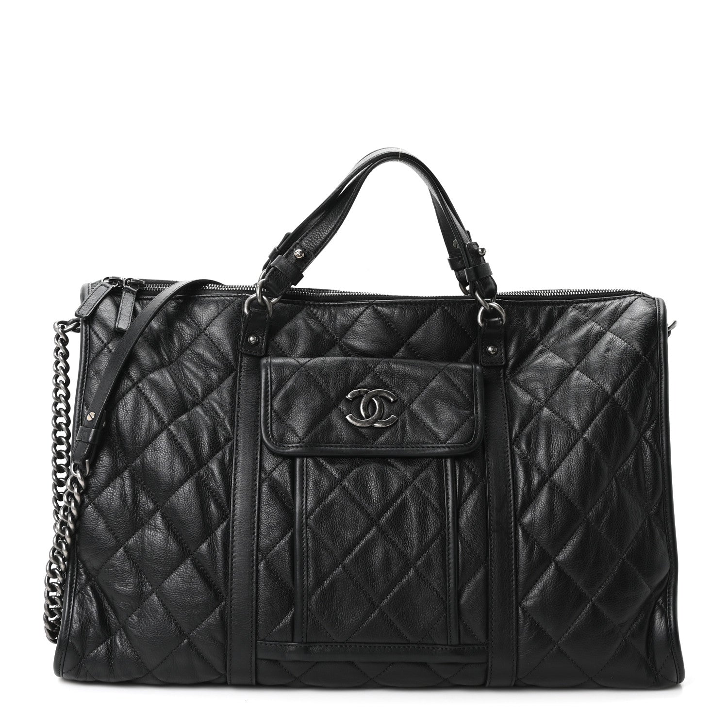 Calfskin Quilted Casual Riviera Bowling Bag Black — view 1