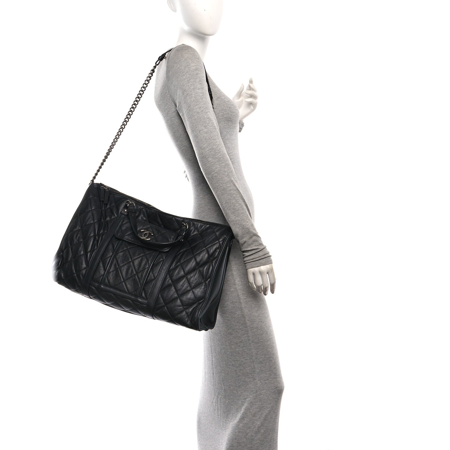 Calfskin Quilted Casual Riviera Bowling Bag Black — view 2