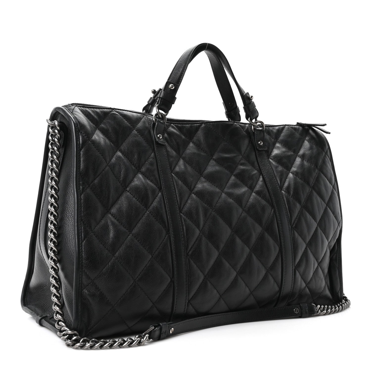 Calfskin Quilted Casual Riviera Bowling Bag Black — view 3