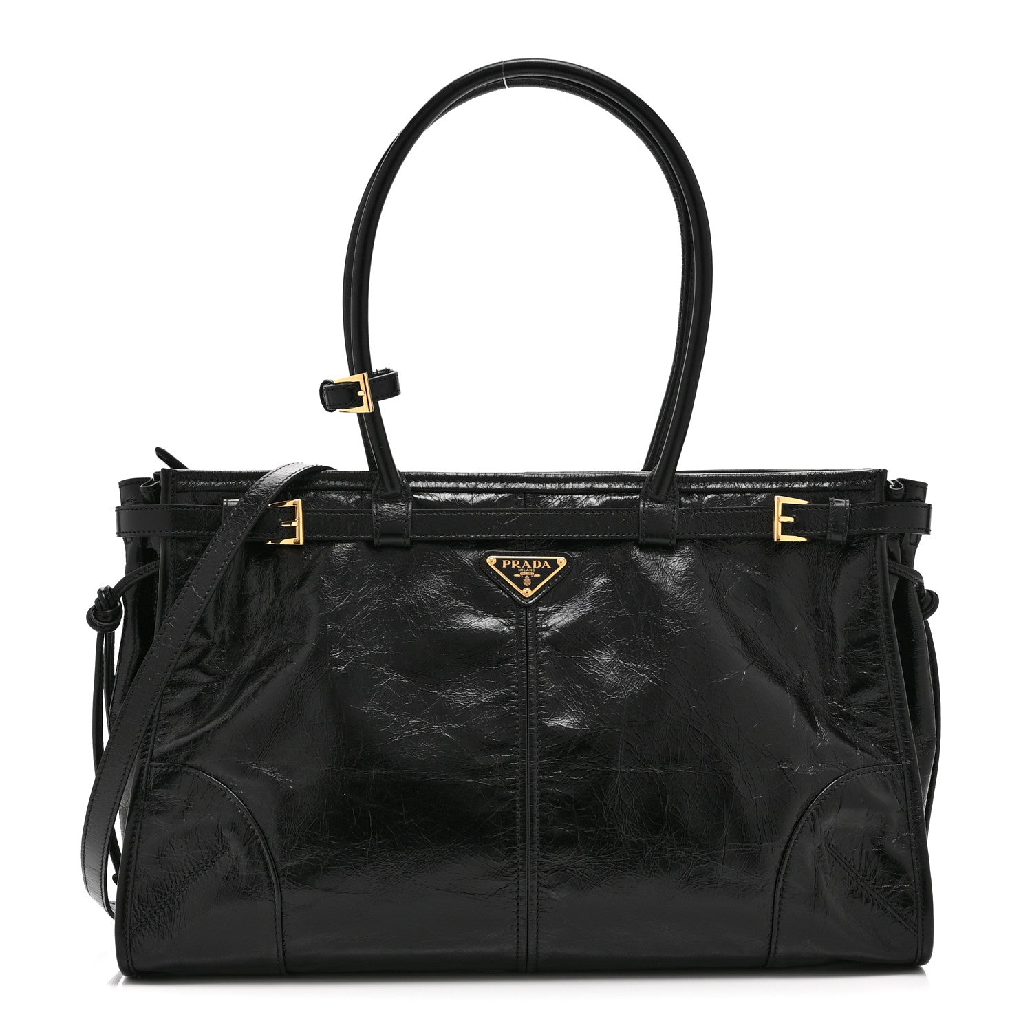 Glossy Calfskin Triangle Large Bonnie Shoulder Bag Black