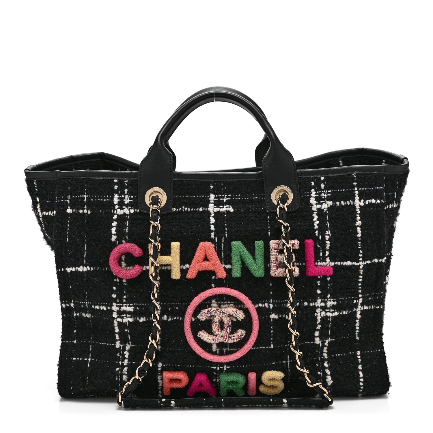 Tweed Medium Deauville Tote Black White Multicolor