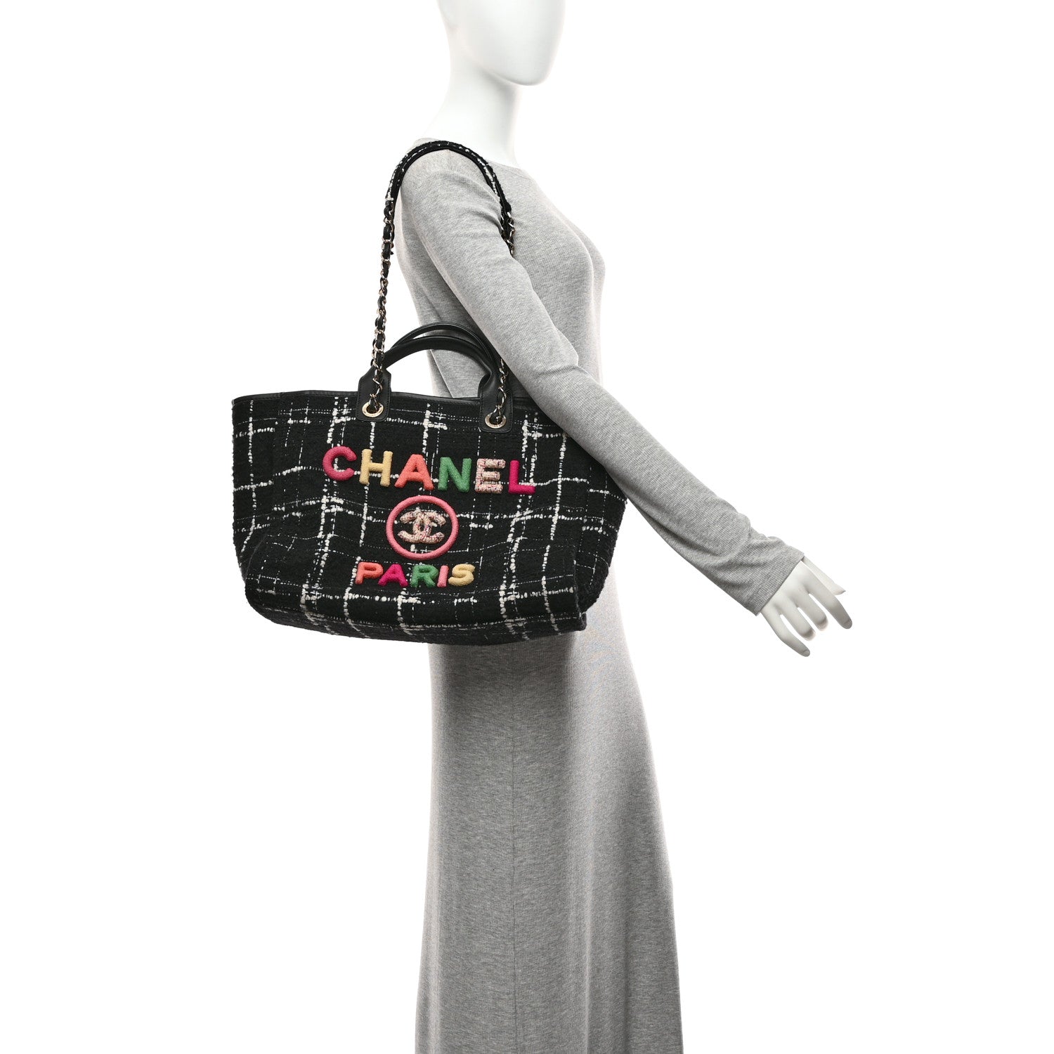 Tweed Medium Deauville Tote Black White Multicolor — view 2