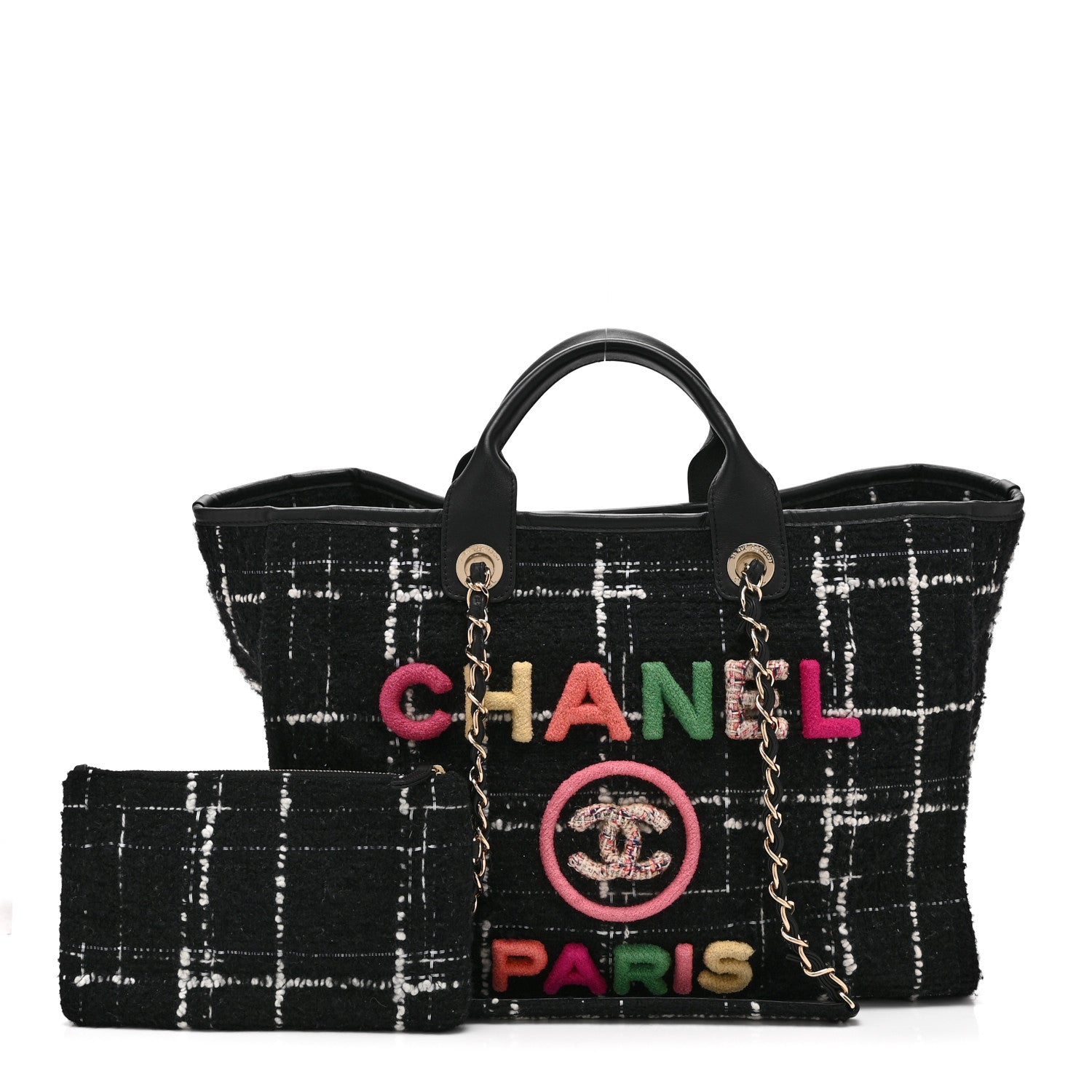 Tweed Medium Deauville Tote Black White Multicolor — view 3