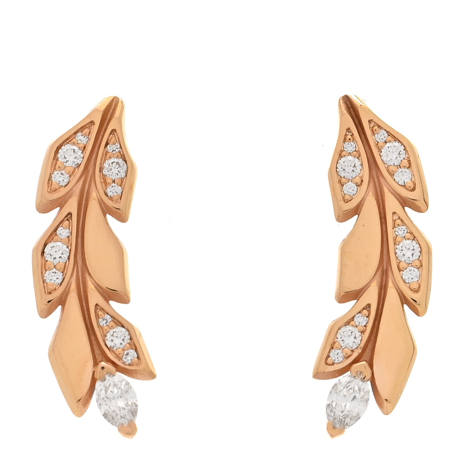 18K Rose Gold Diamond Victoria Vine Climber Earrings — view 2