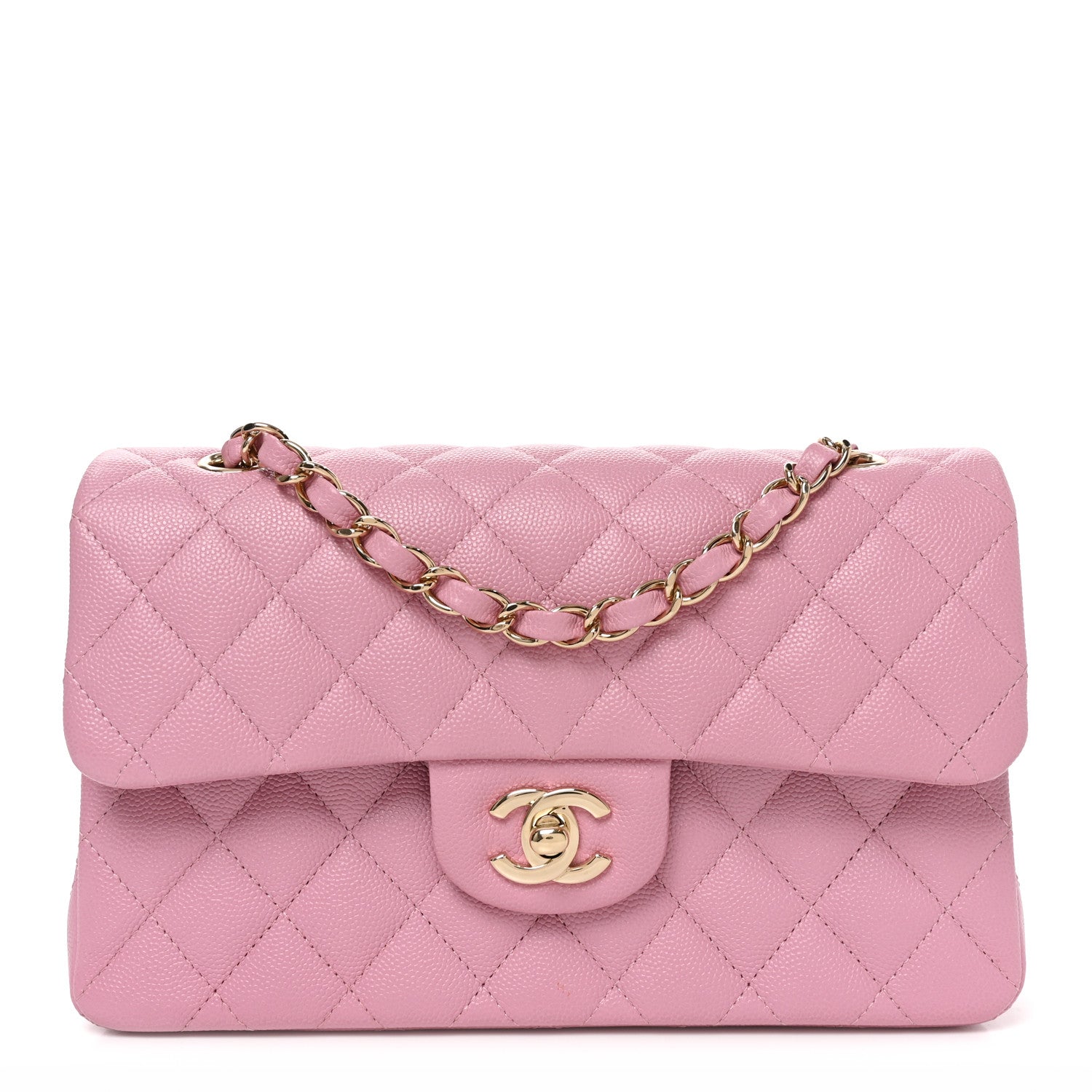 Caviar Quilted Small Double Flap Pink