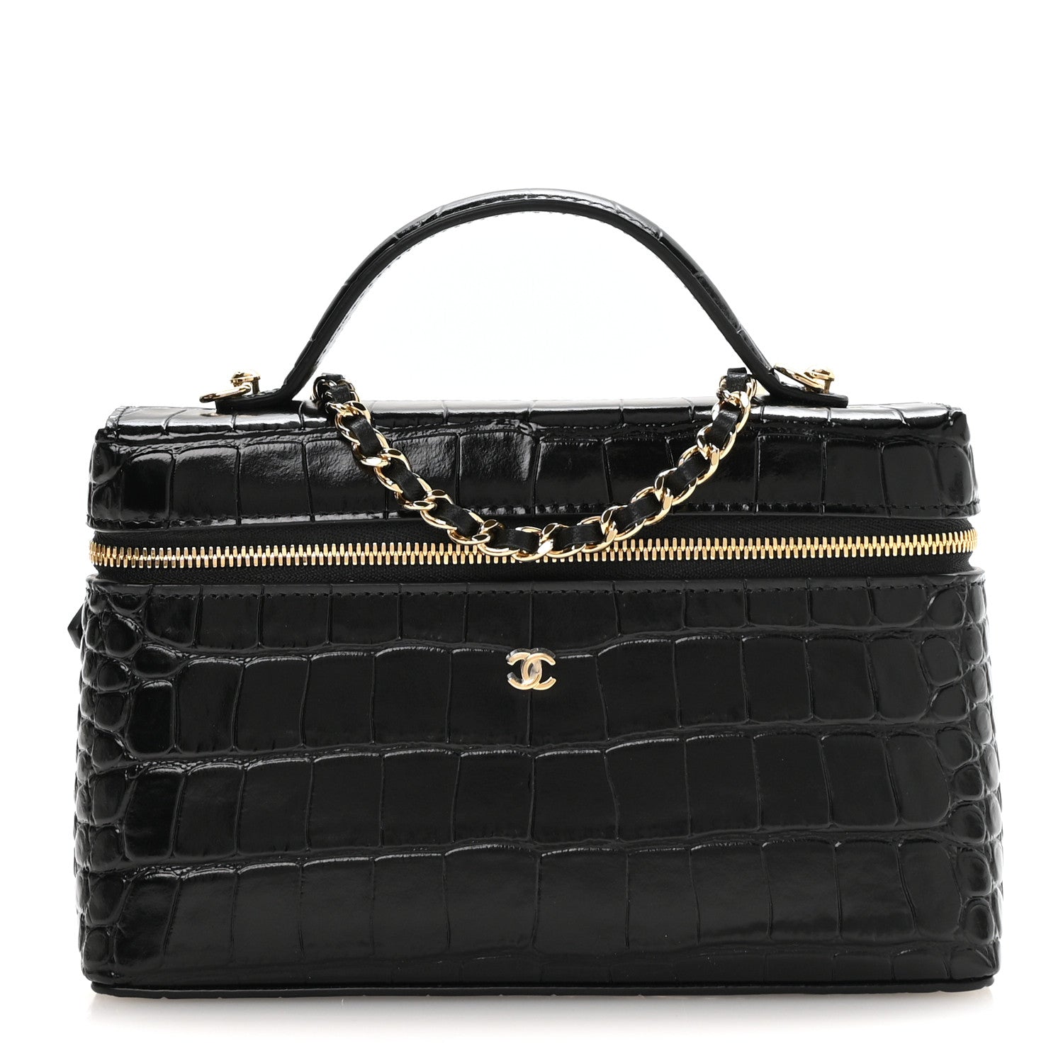 Calfskin Crocodile Embossed Crococo Exoticoco Vanity With Chain Black