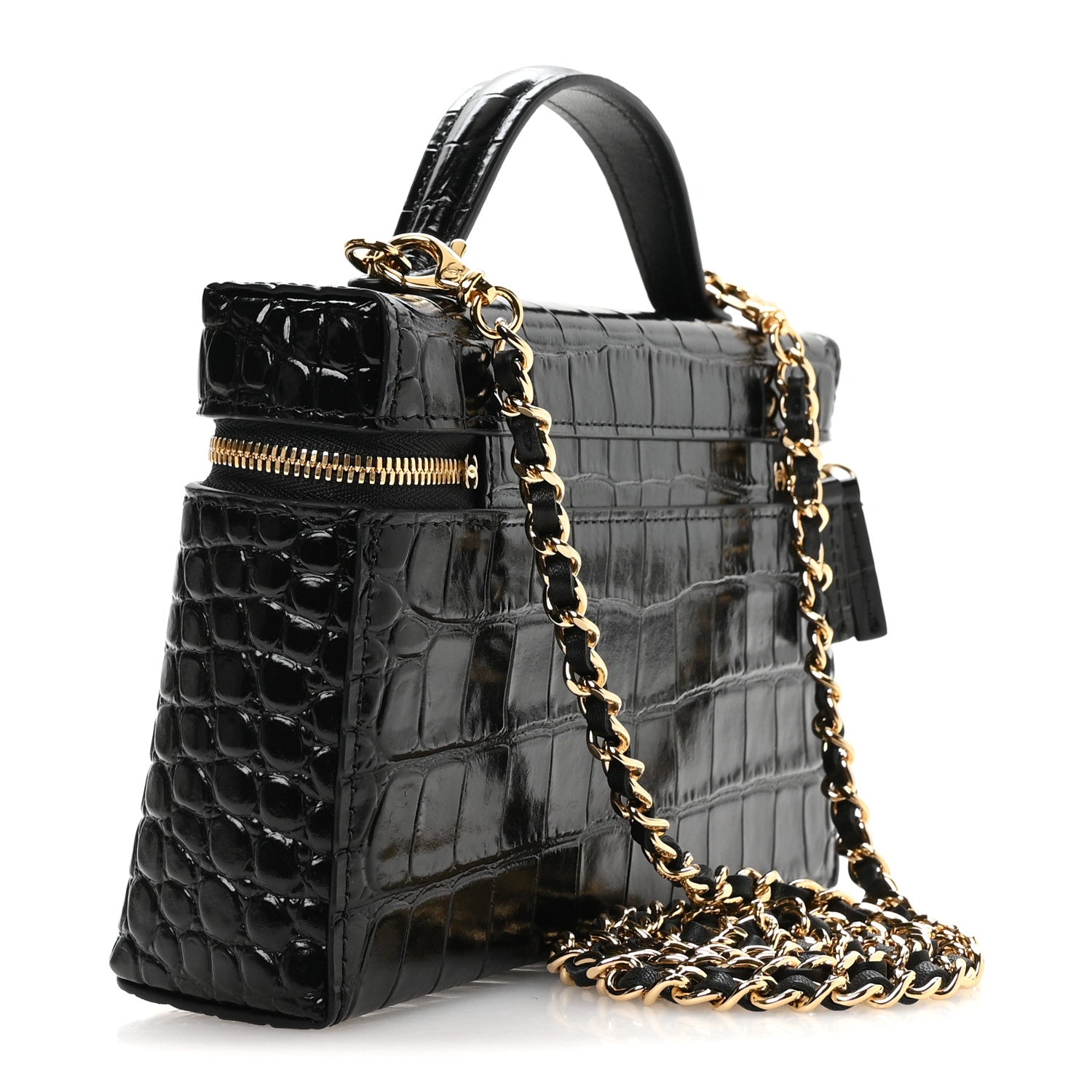 Calfskin Crocodile Embossed Crococo Exoticoco Vanity With Chain Black — view 3