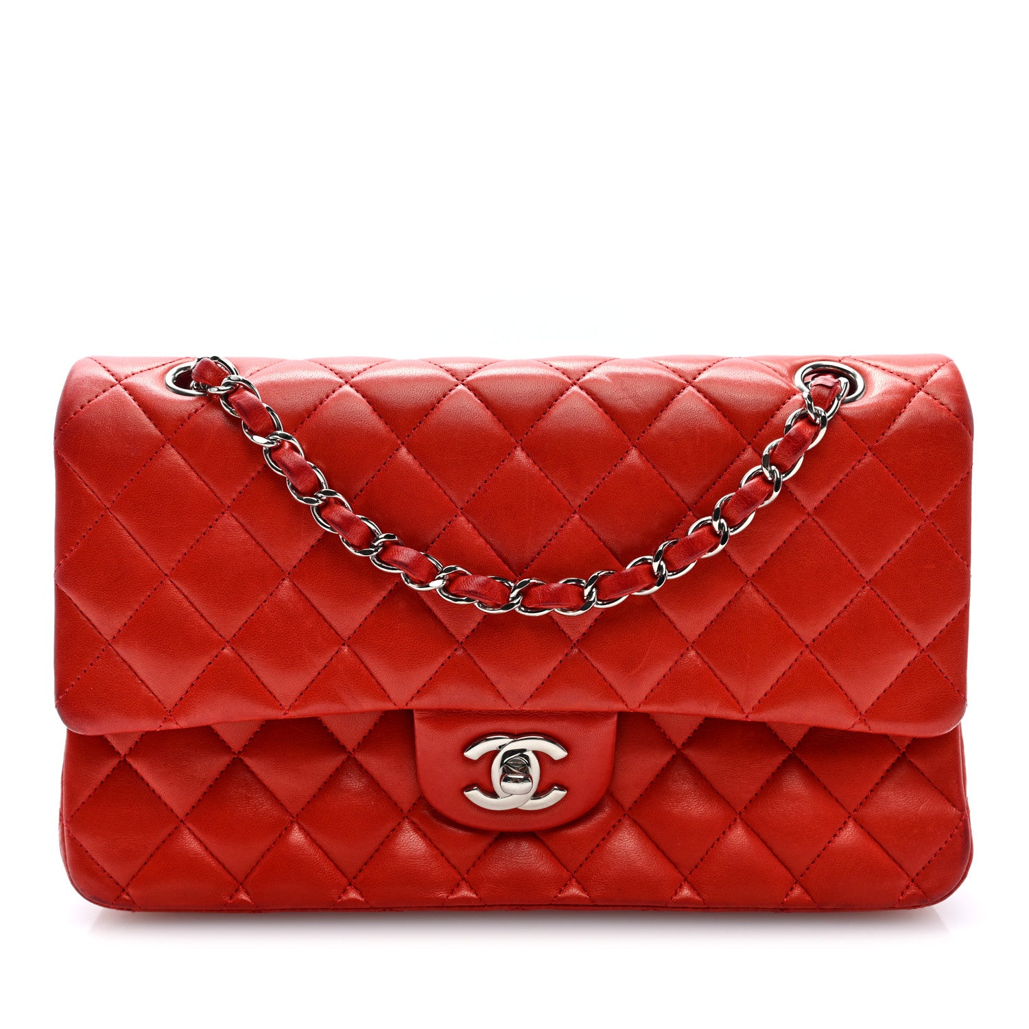 Lambskin Quilted Medium Double Flap Red