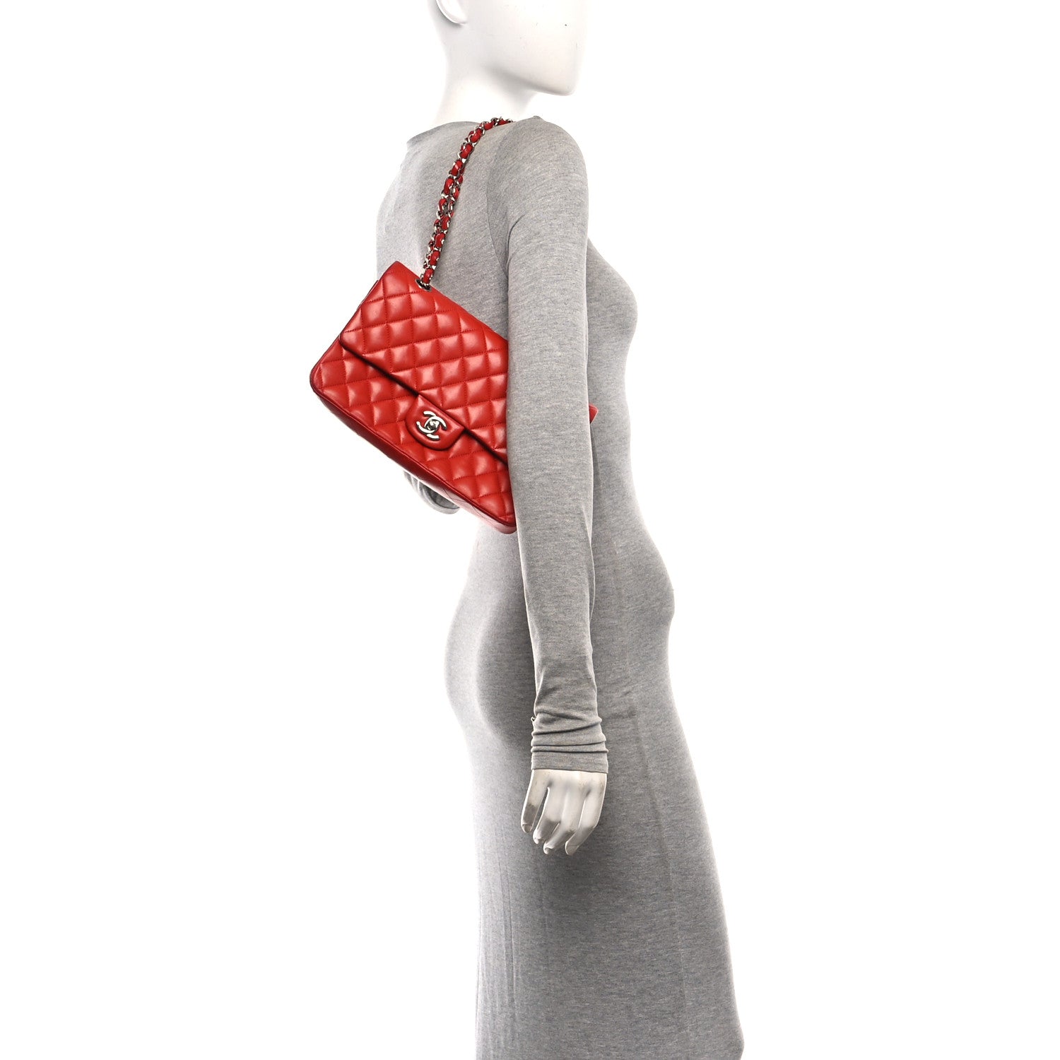Lambskin Quilted Medium Double Flap Red — view 2