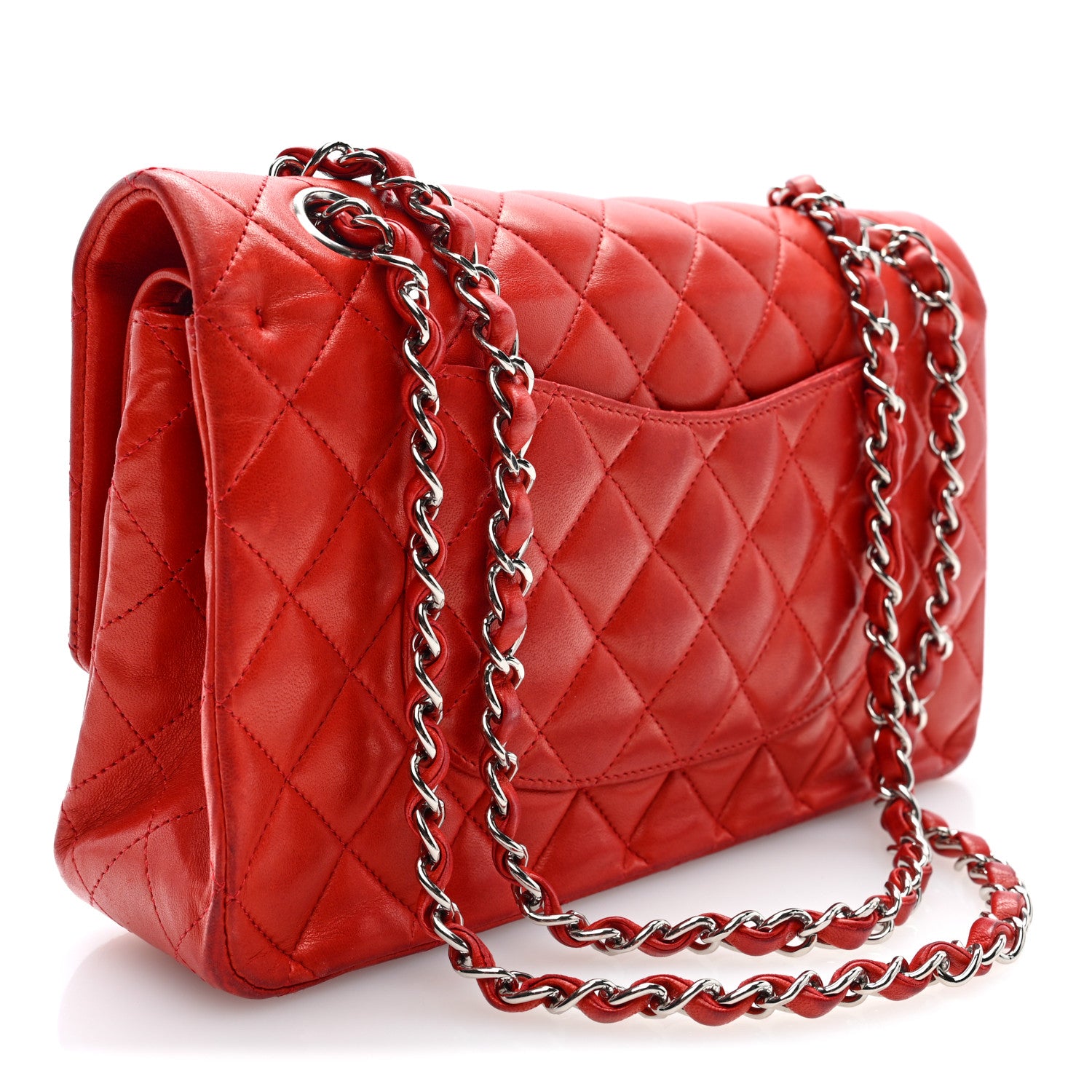 Lambskin Quilted Medium Double Flap Red — view 3