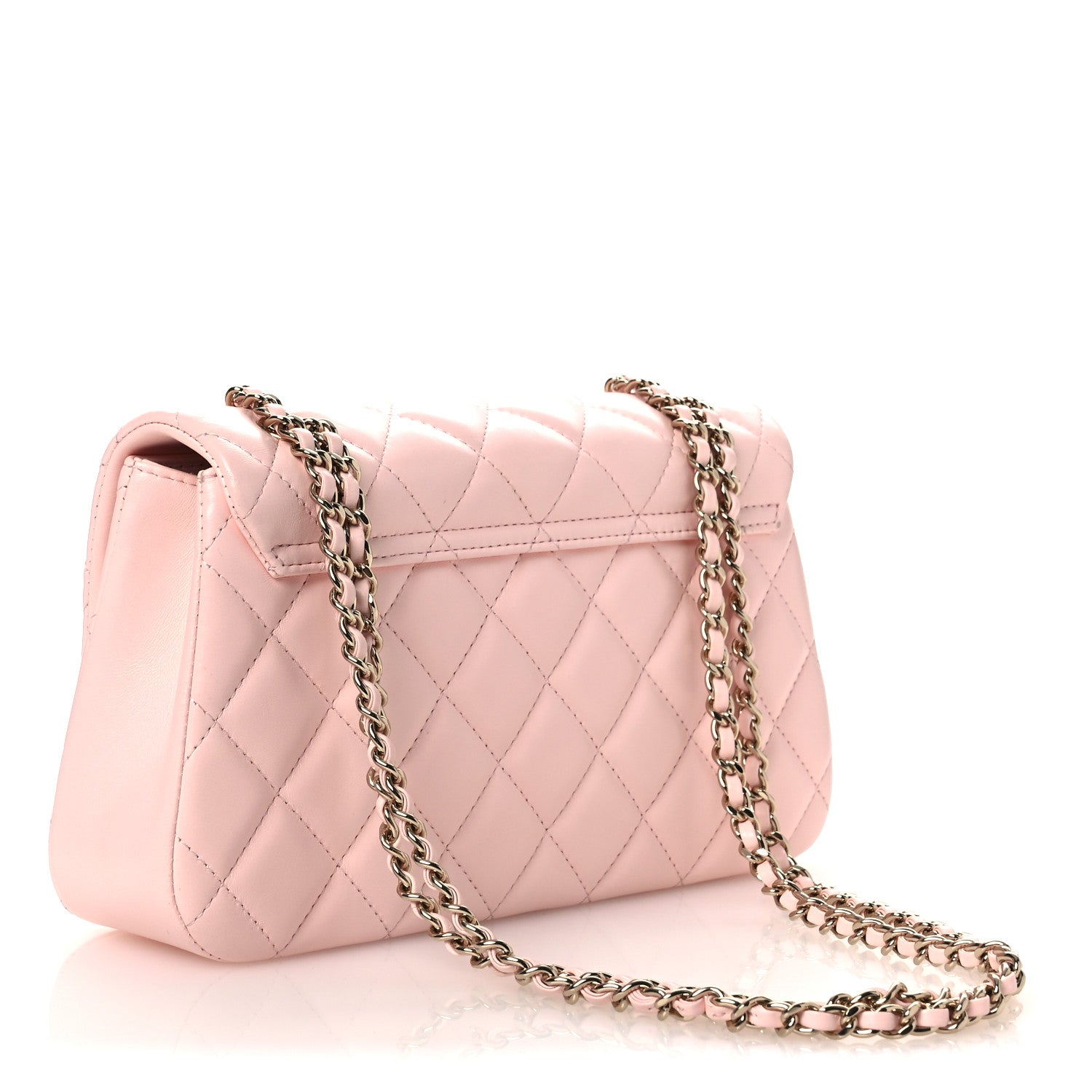 Lambskin Quilted Small Rectangular Flap Light Pink — view 3