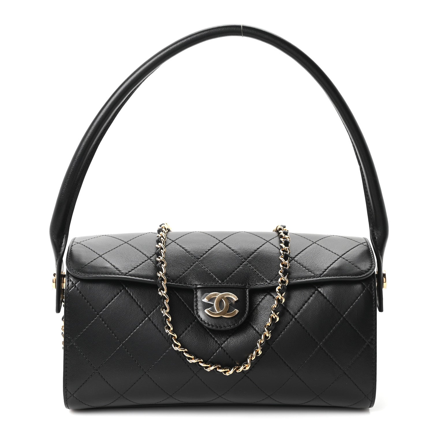 Lambskin Quilted Turn Around Clutch With Chain Black