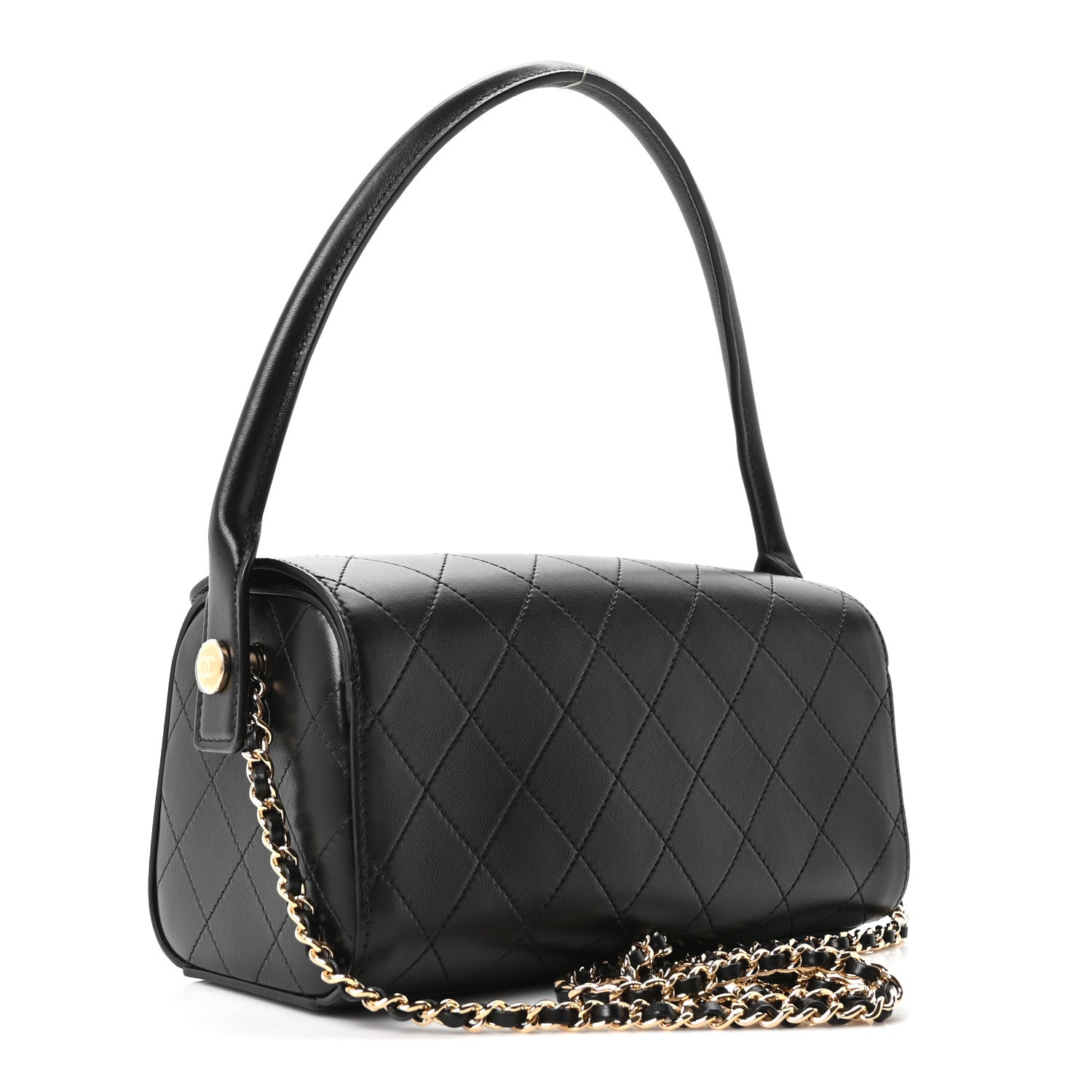 Lambskin Quilted Turn Around Clutch With Chain Black — view 3