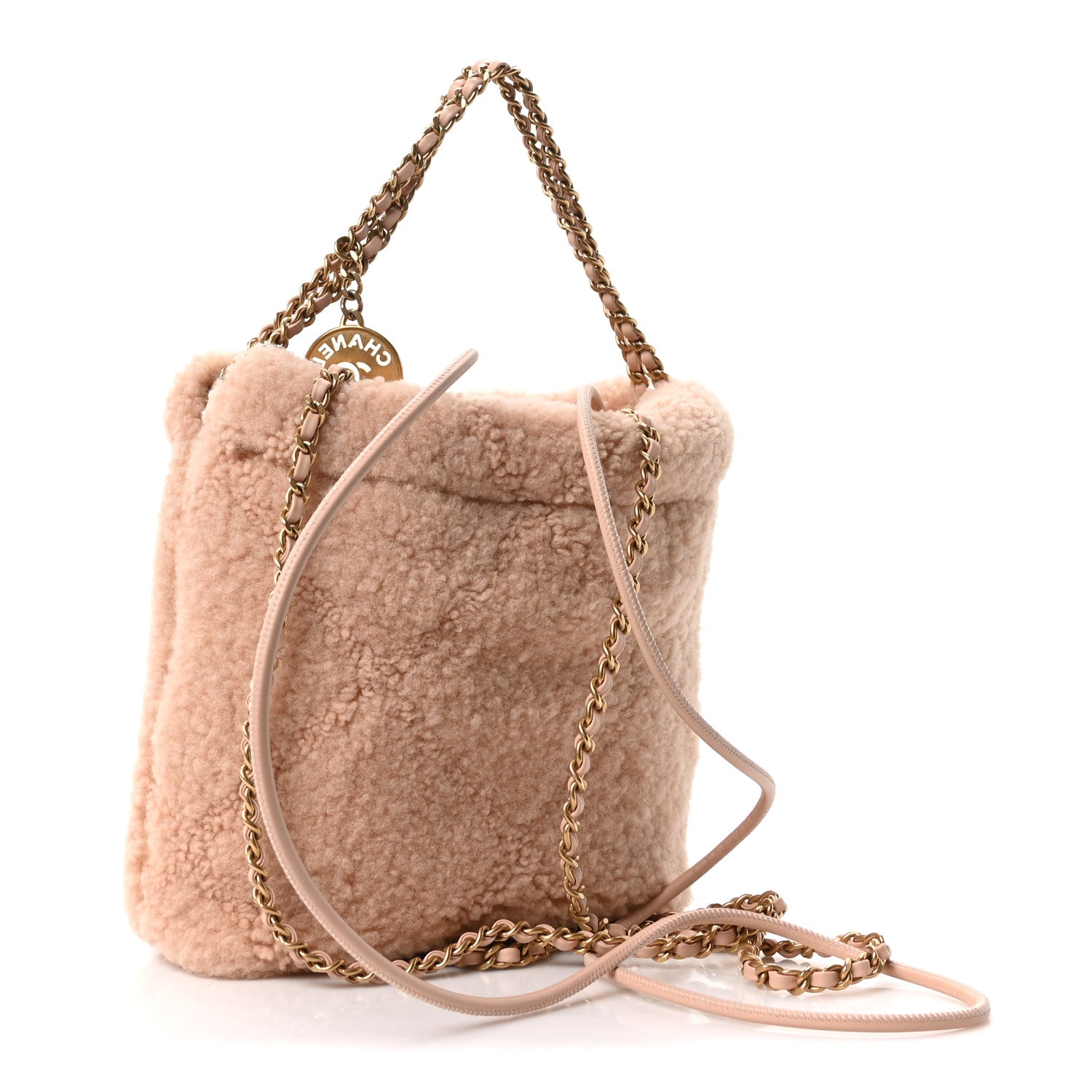 Aged Lambskin Shearling Quilted Small Chanel 22 Light Pink — view 3