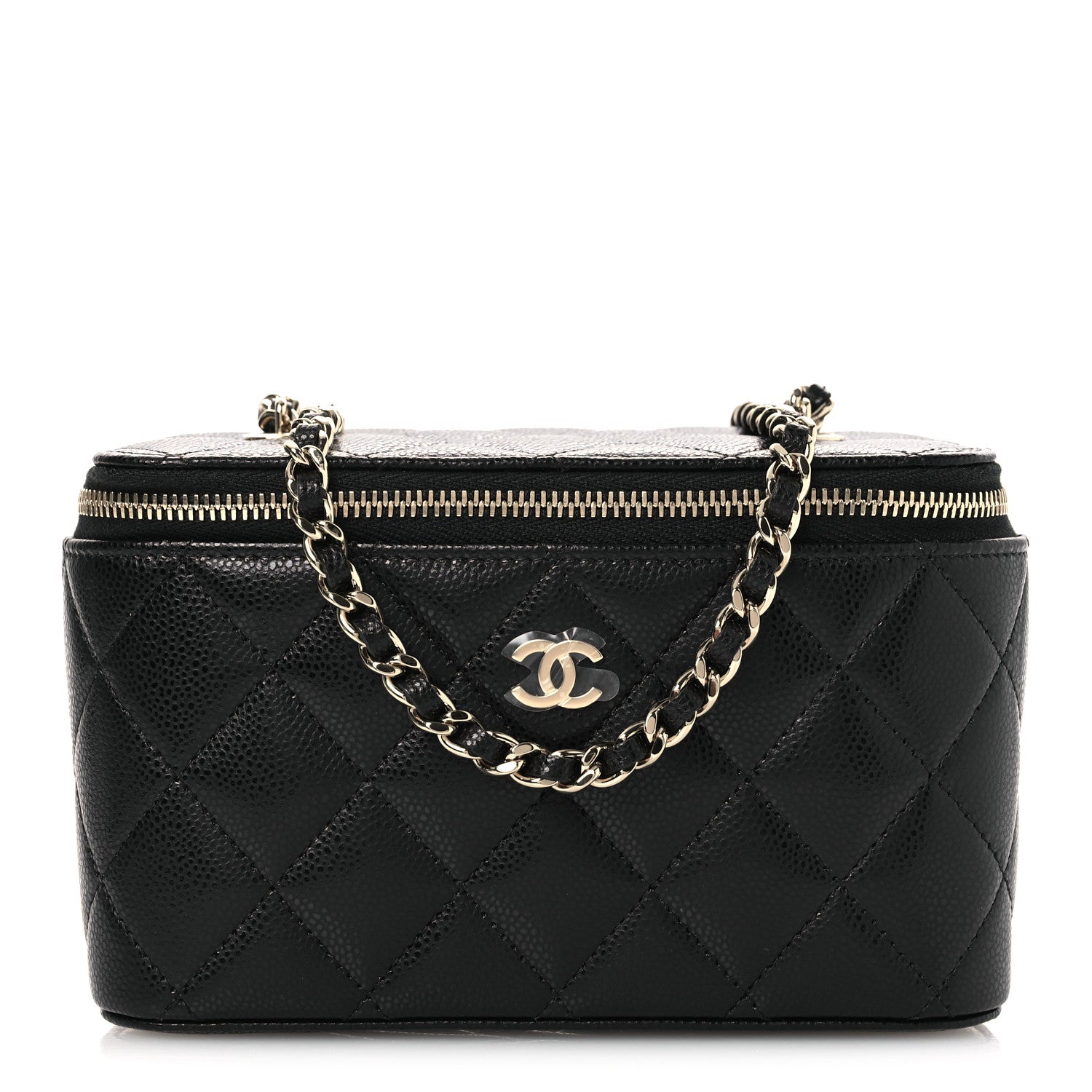 Caviar Quilted Small Vanity Case With Chain Black Black