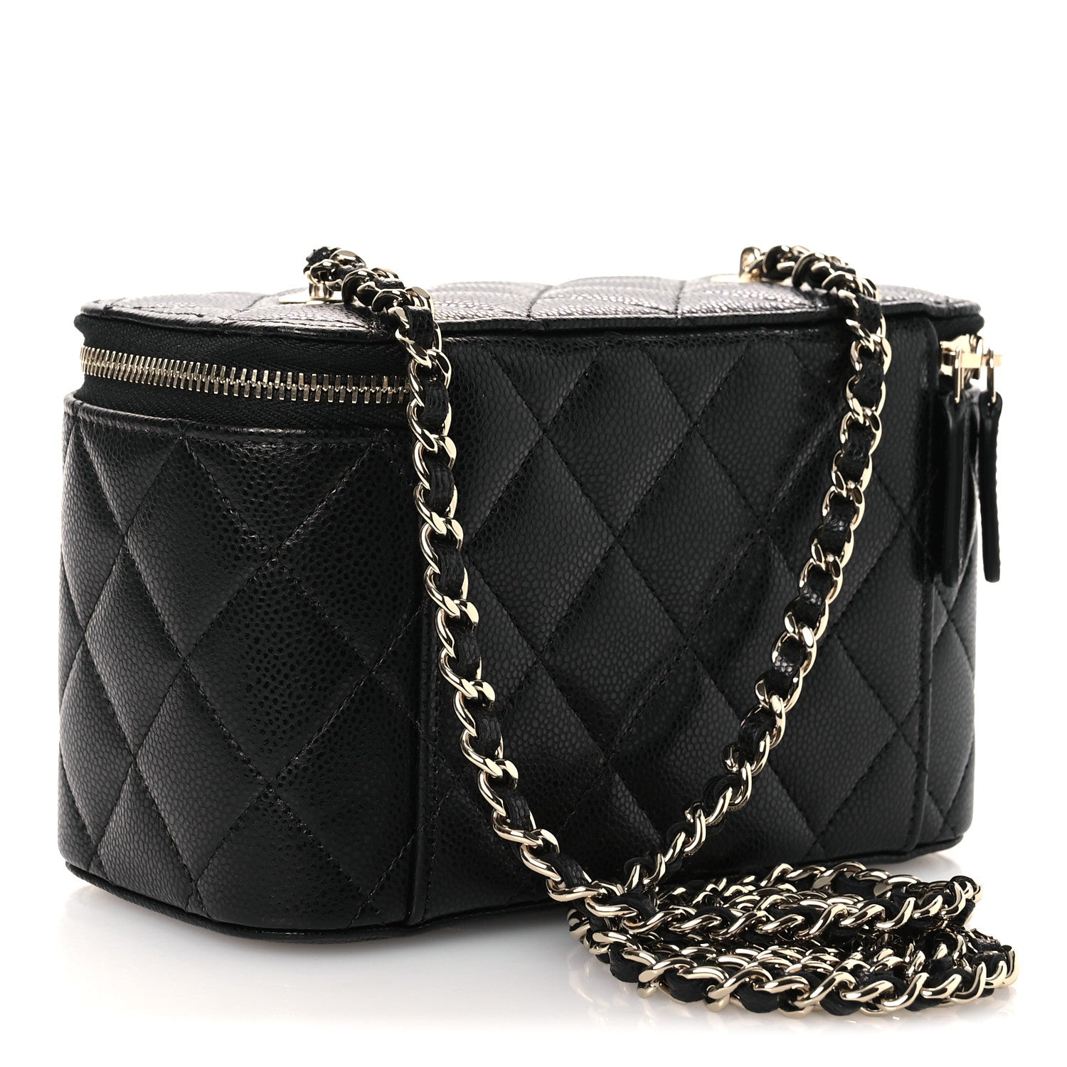 Caviar Quilted Small Vanity Case With Chain Black Black — view 3