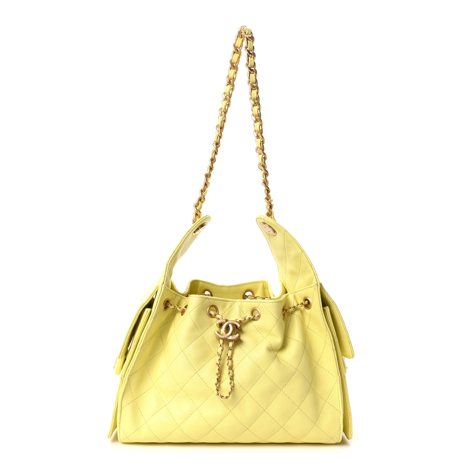 Caviar Quilted Small Chanel 25 Handbag Light Yellow