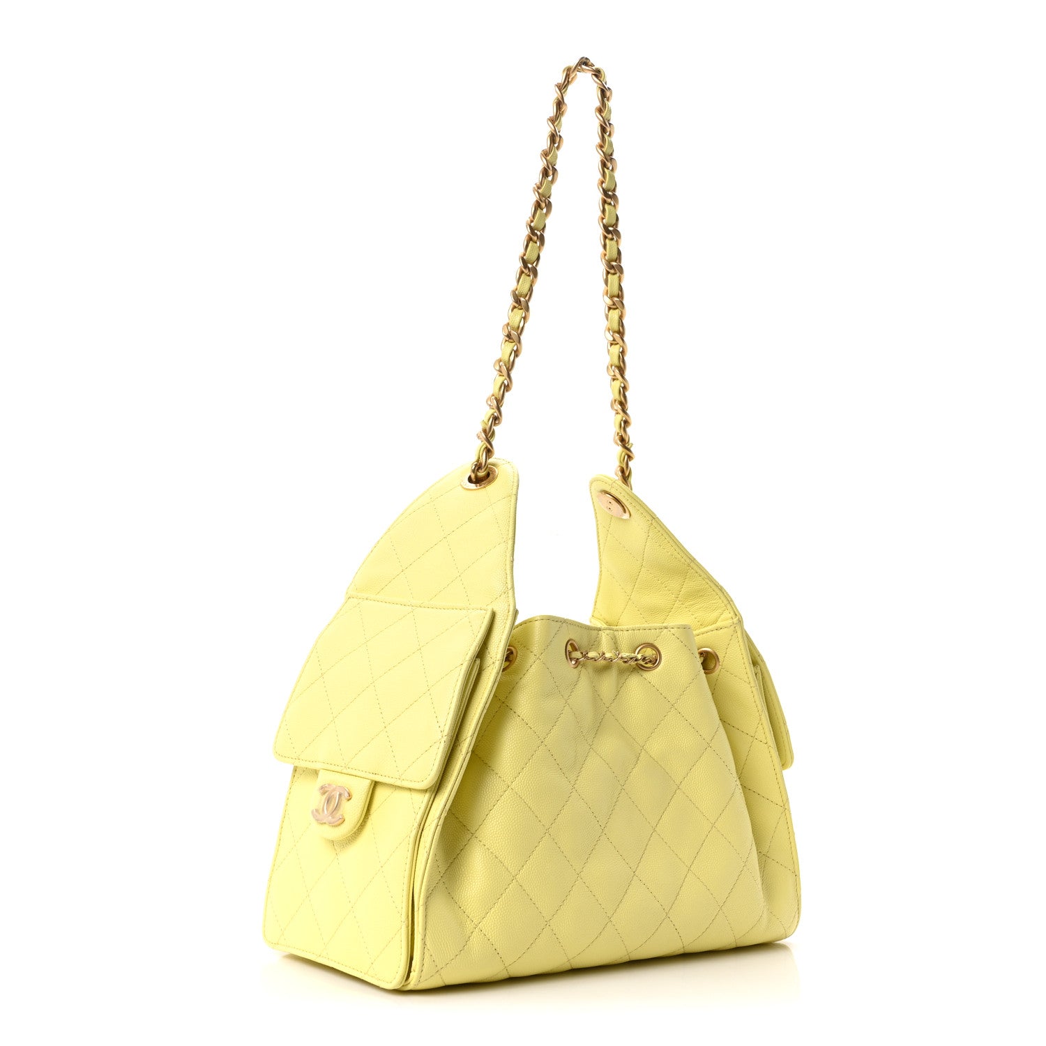 Caviar Quilted Small Chanel 25 Handbag Light Yellow — view 3