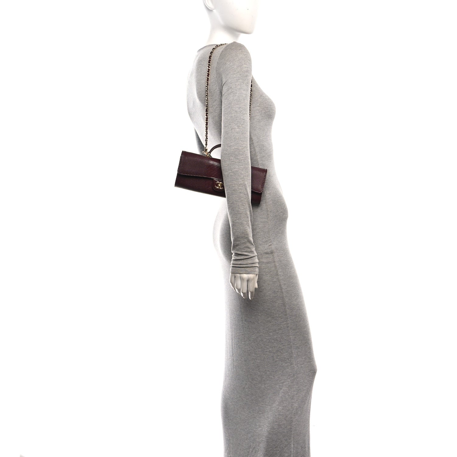 Calfskin Lizard Embossed Clutch With Chain  Bordeaux — view 2