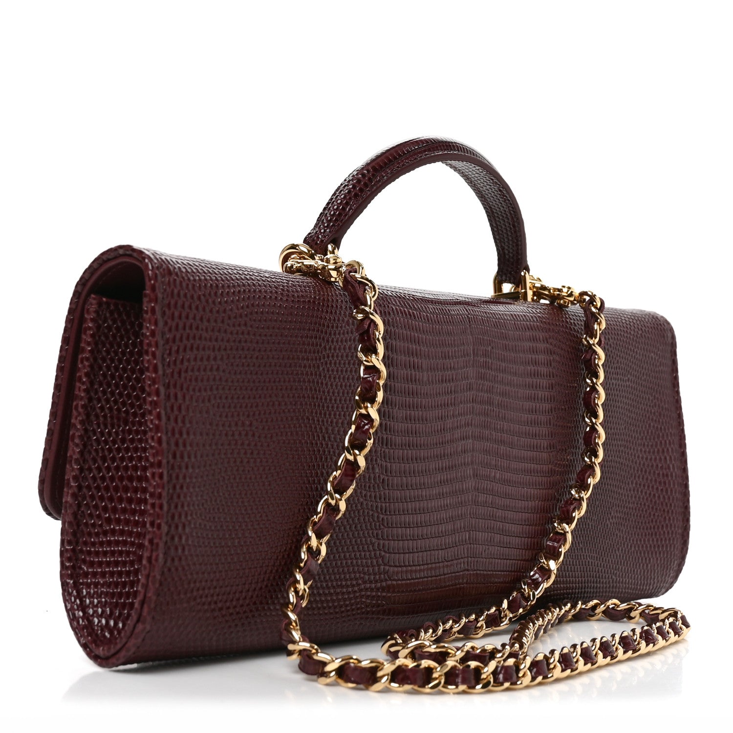 Calfskin Lizard Embossed Clutch With Chain  Bordeaux — view 3