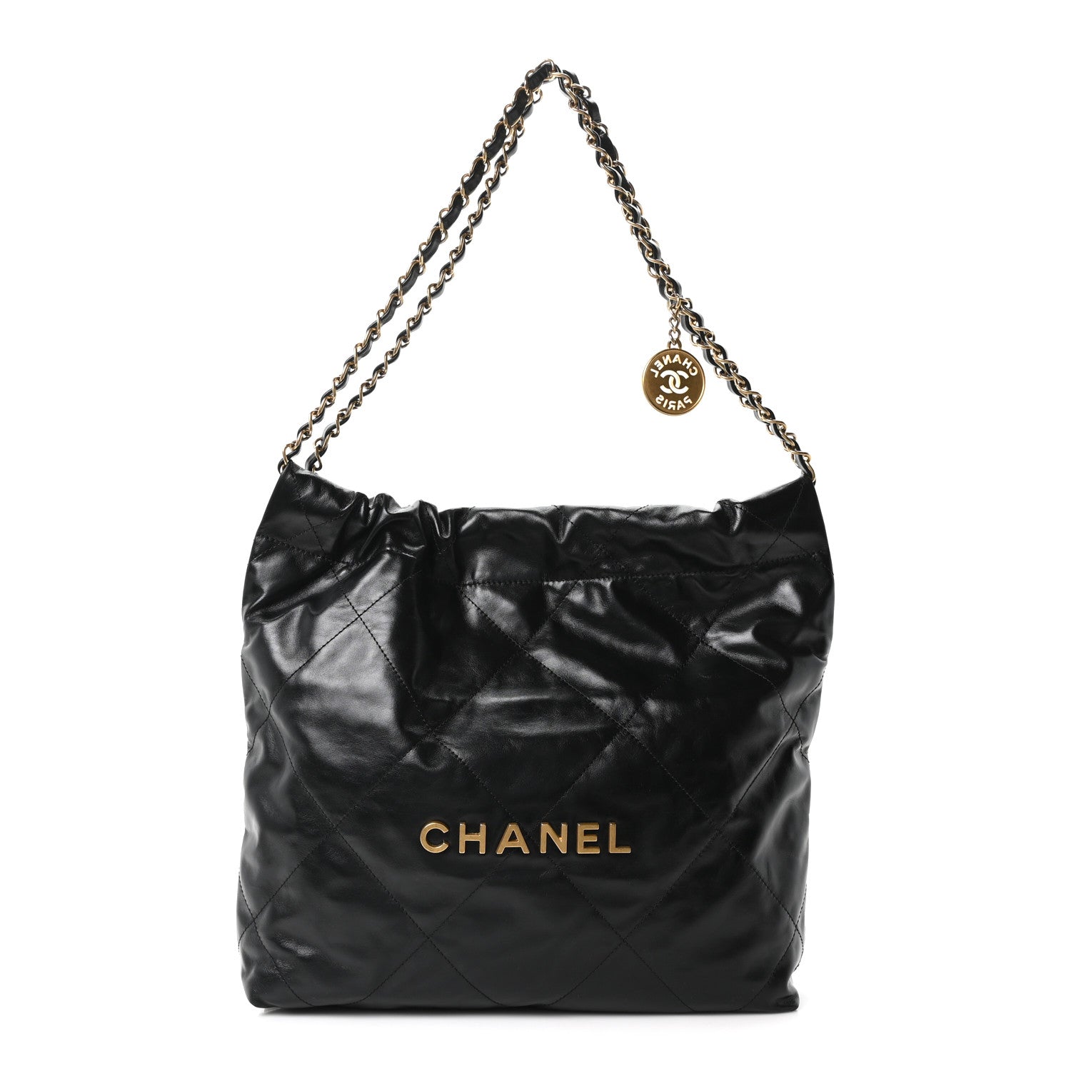 Shiny Calfskin Quilted Small Chanel 22 Black