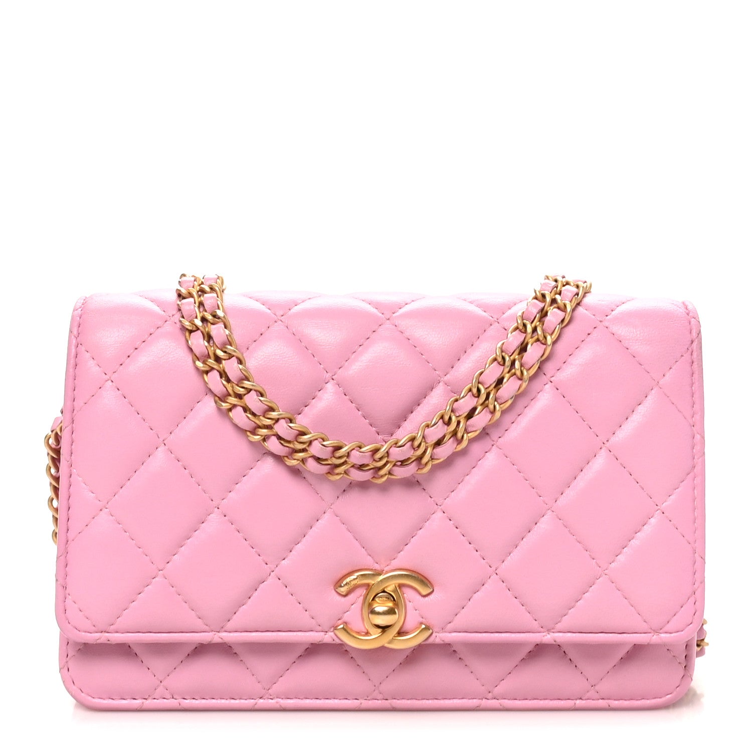 Lambskin Quilted Secret CC Wallet On Chain WOC Pink