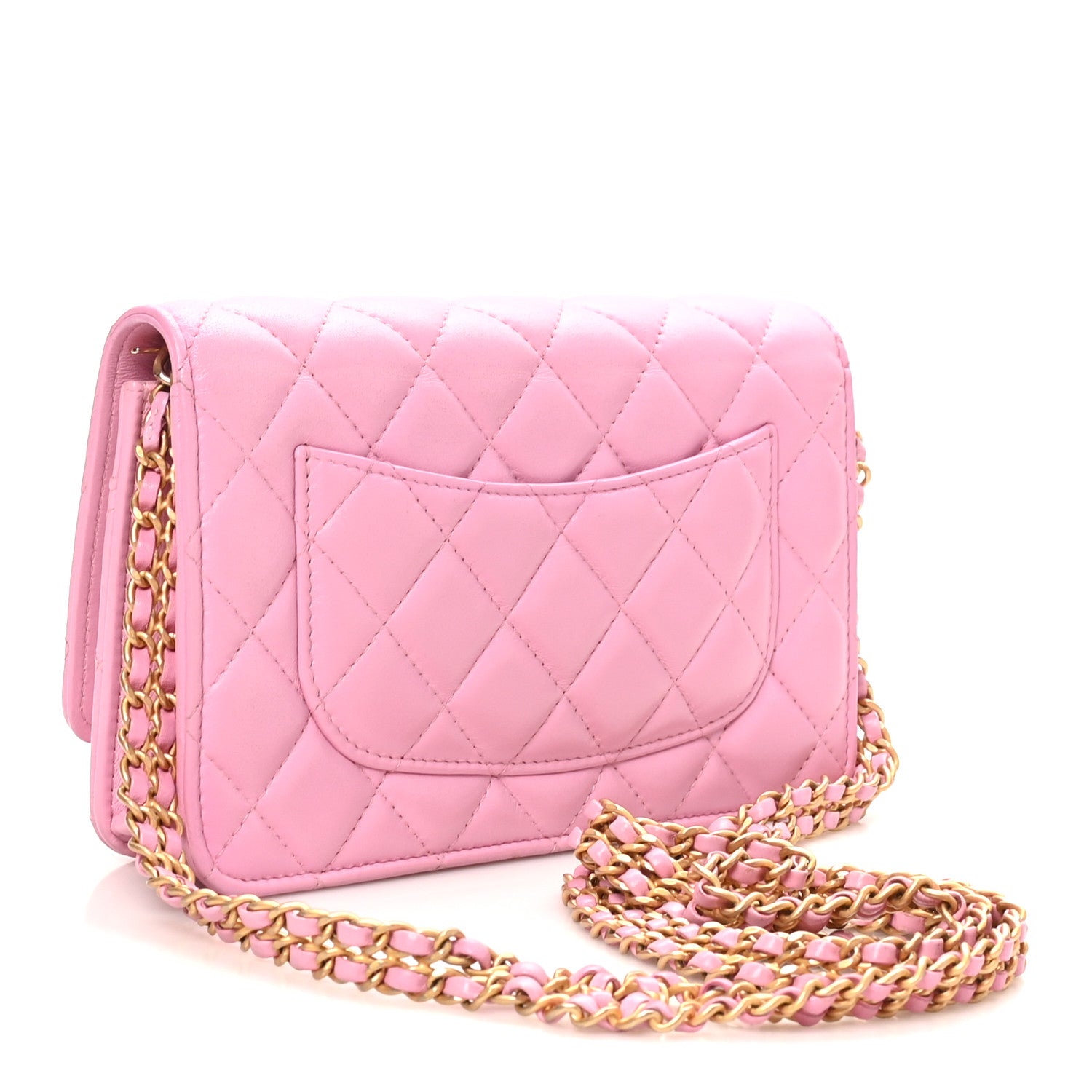 Lambskin Quilted Secret CC Wallet On Chain WOC Pink — view 3