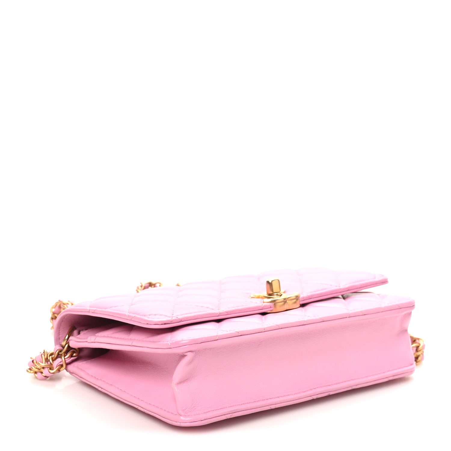 Lambskin Quilted Secret CC Wallet On Chain WOC Pink — view 4