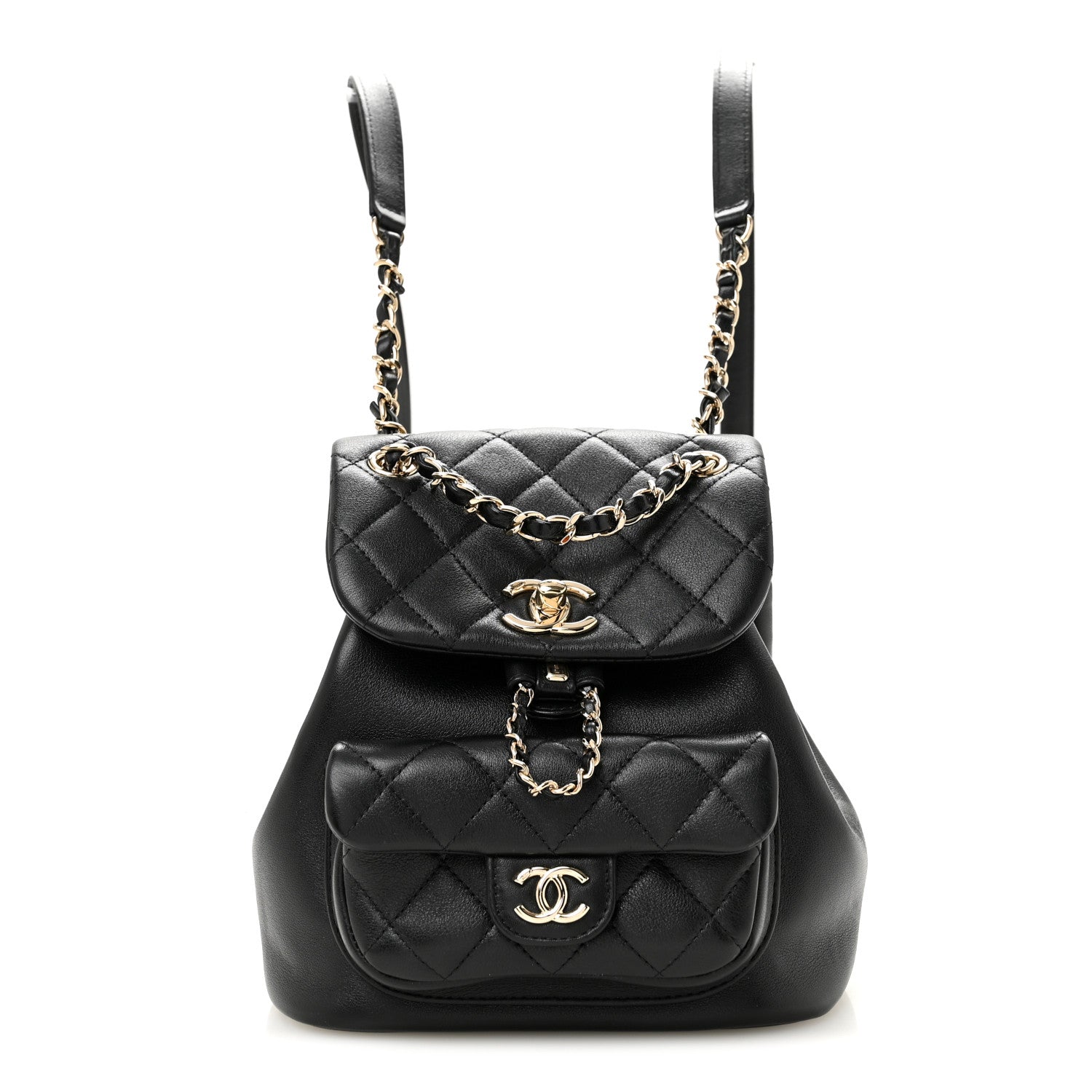 Lambskin Quilted Small Duma Drawstring Backpack Black