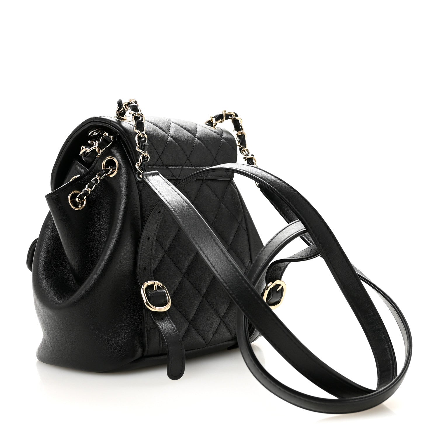 Lambskin Quilted Small Duma Drawstring Backpack Black — view 3
