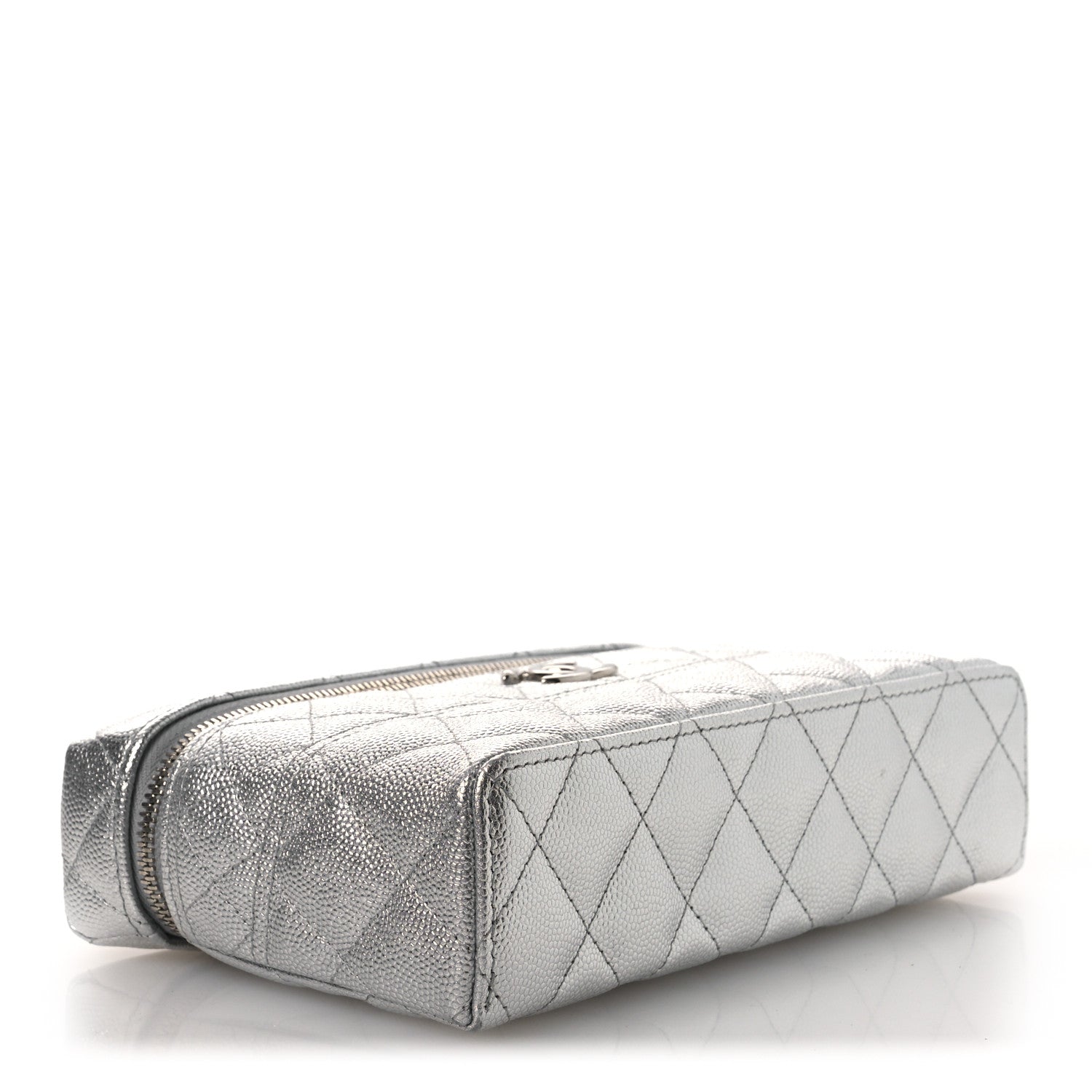 Metallic Caviar Quilted Trendy Handle Slim Vanity Silver — view 4