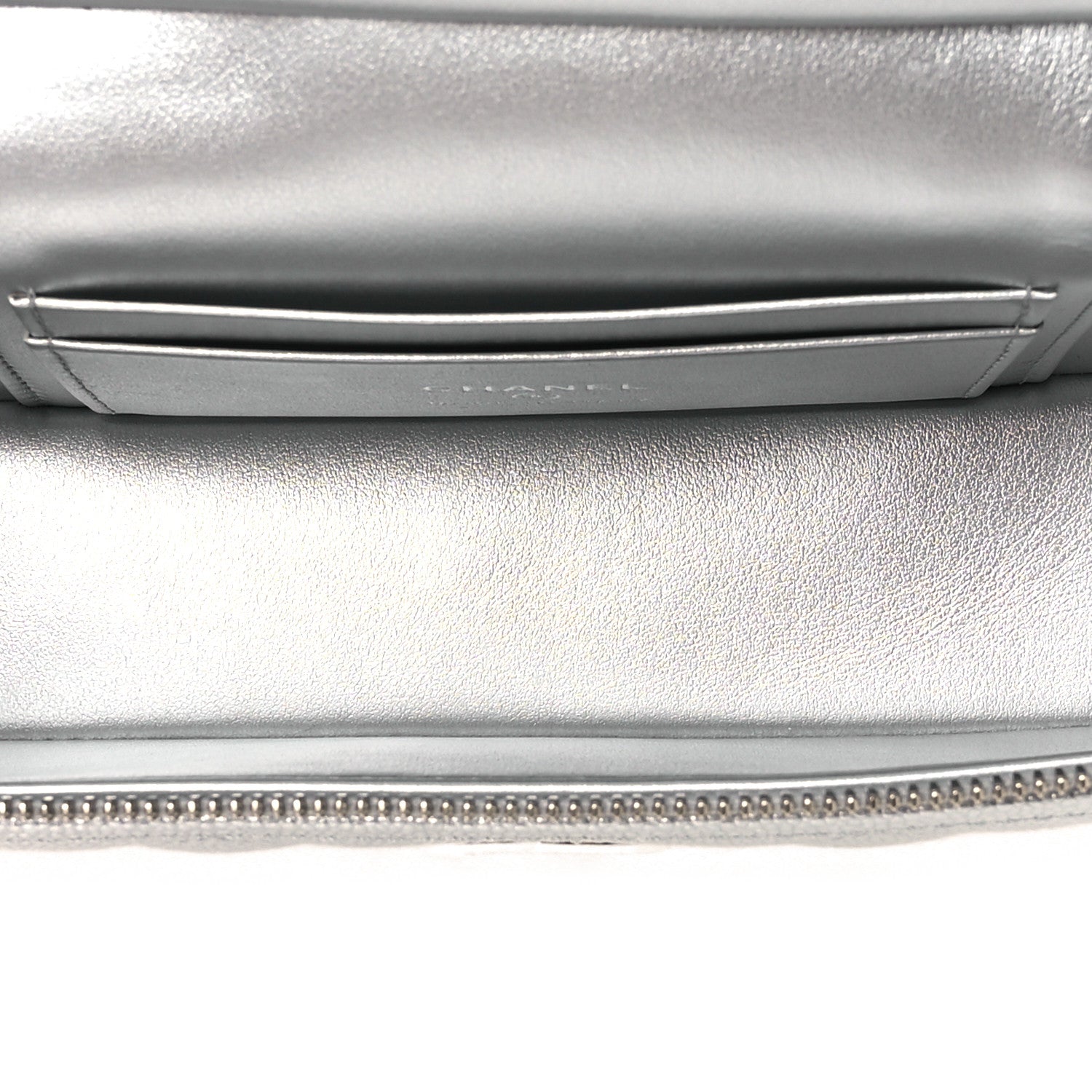 Metallic Caviar Quilted Trendy Handle Slim Vanity Silver — view 5