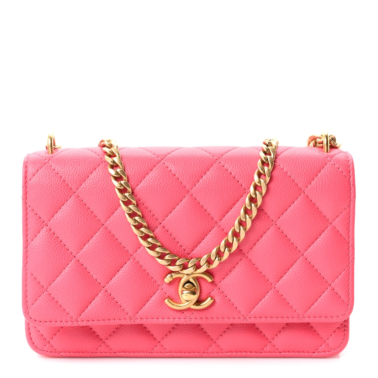 Caviar Quilted Sweetheart Wallet On Chain WOC Fuchsia