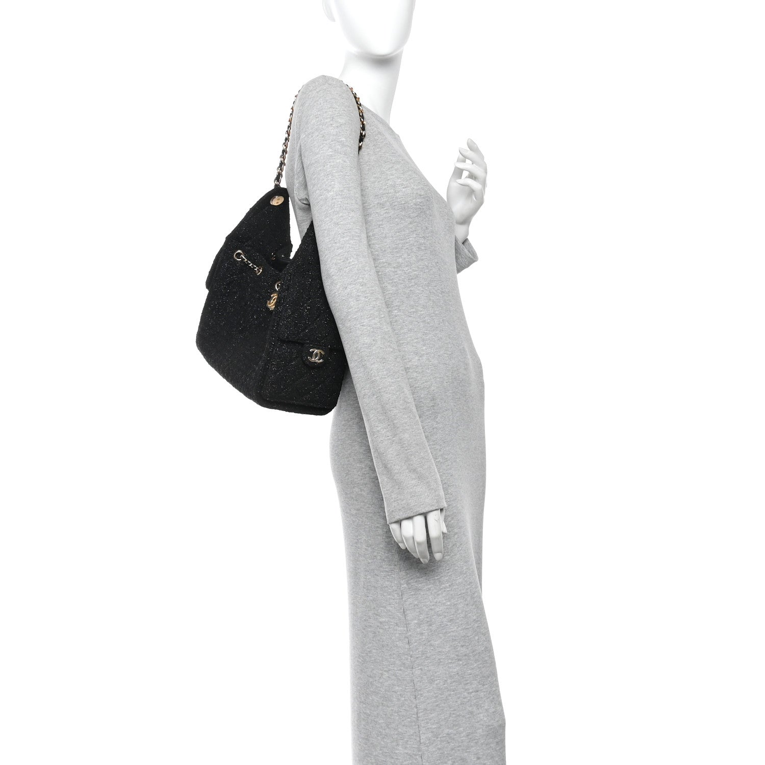 Tweed Quilted Small Chanel 25 Handbag Black — view 2