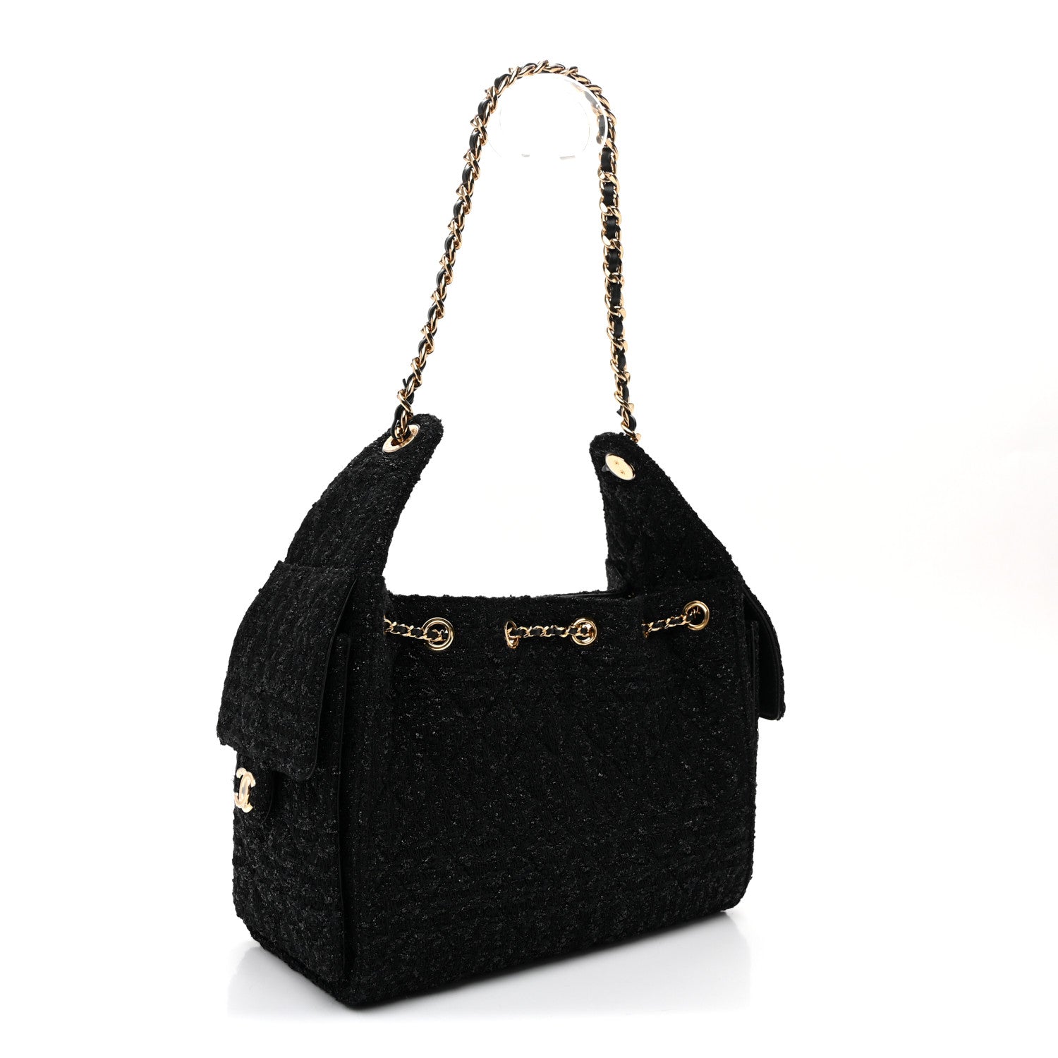 Tweed Quilted Small Chanel 25 Handbag Black — view 3