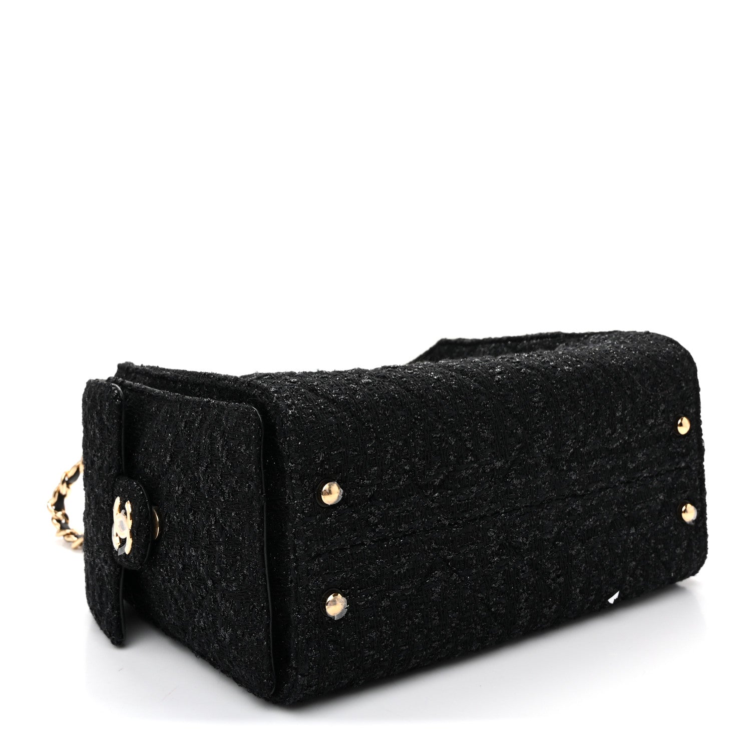 Tweed Quilted Small Chanel 25 Handbag Black — view 4