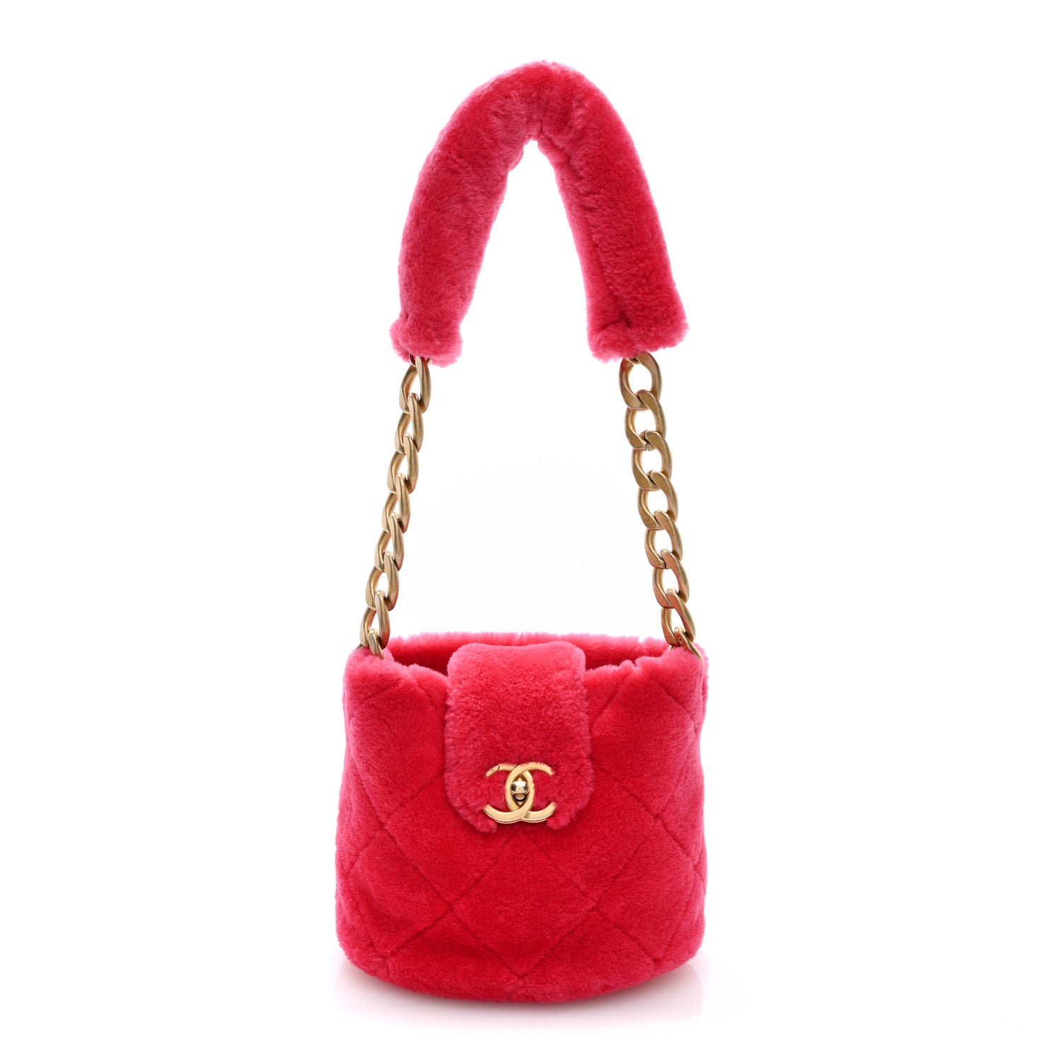 Shearling Quilted Bucket Bag Fuchsia