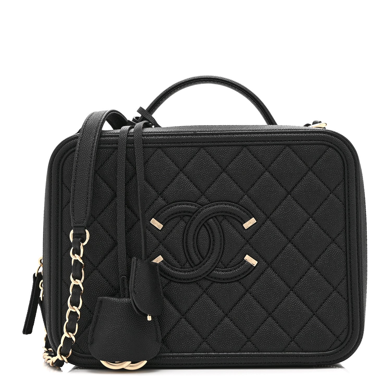Caviar Quilted Large CC Filigree Vanity Case Black