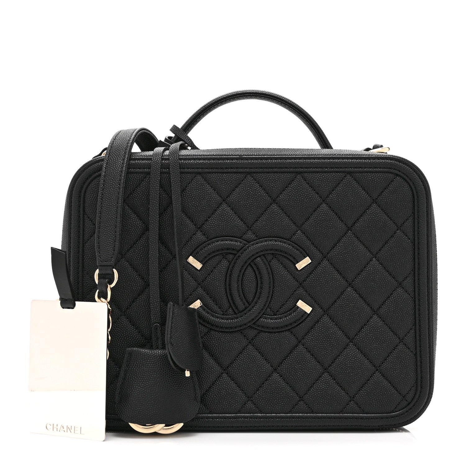 Caviar Quilted Large CC Filigree Vanity Case Black — view 3