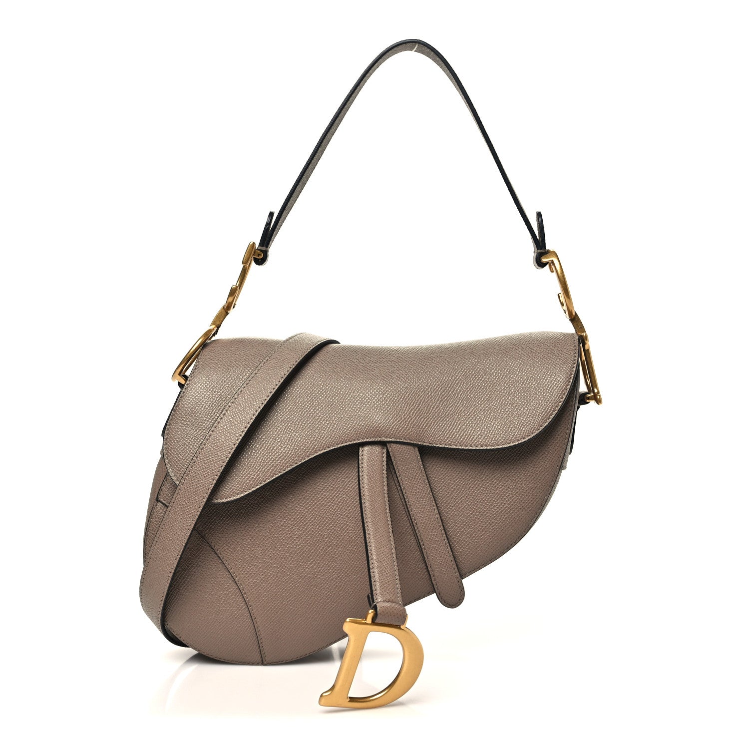 Grained Calfskin Saddle Bag With Strap Warm Taupe