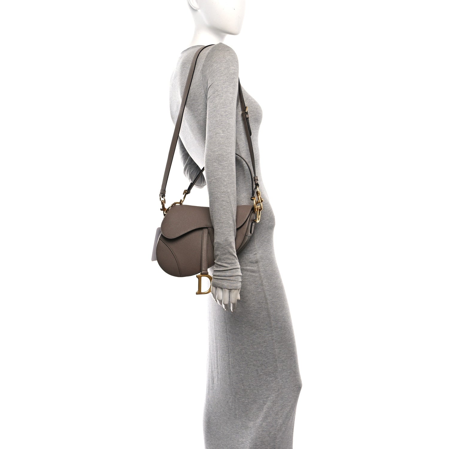Grained Calfskin Saddle Bag With Strap Warm Taupe — view 2