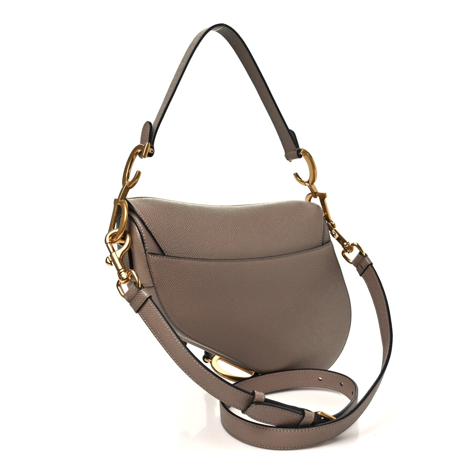 Grained Calfskin Saddle Bag With Strap Warm Taupe — view 3