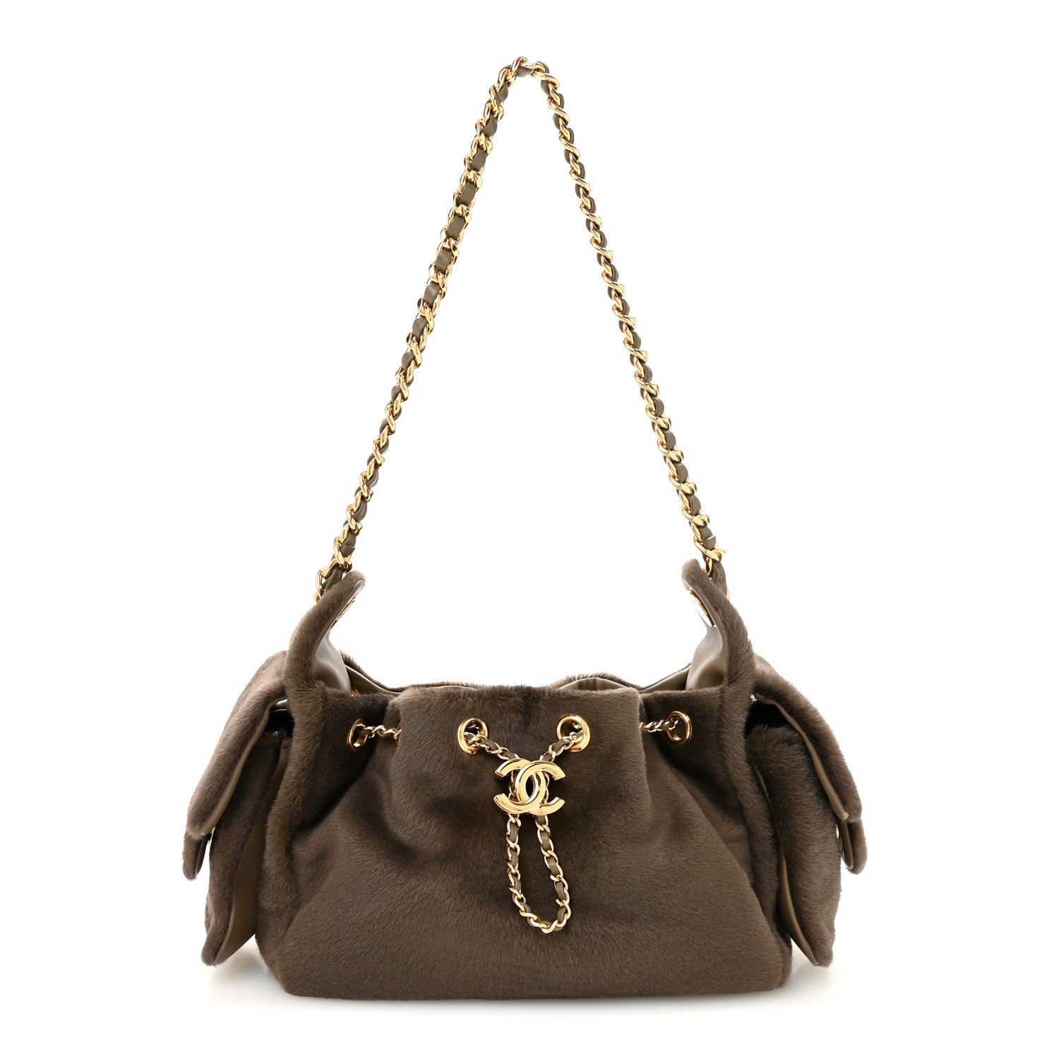 Pony Hair Mini Chanel 25 Handbag Dark Khaki