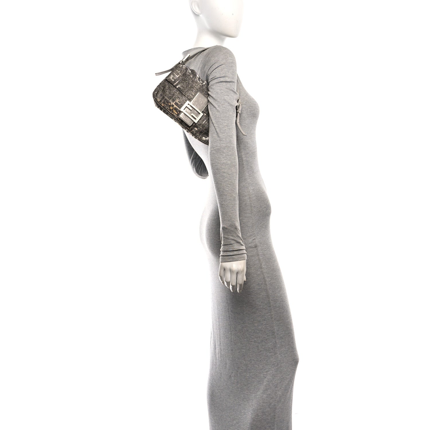 Metallic Lurex Zucca Vitello Baguette Argento — view 2
