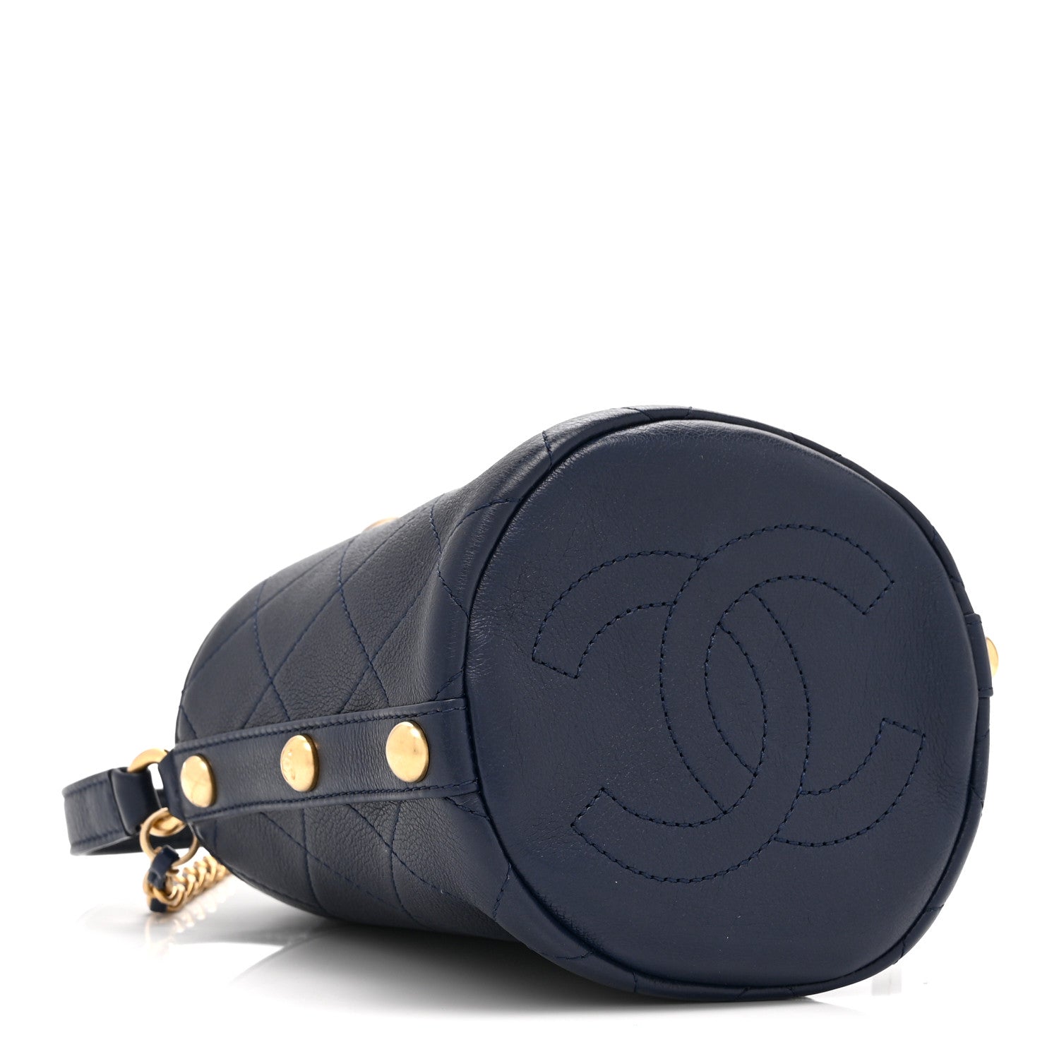 Calfskin Tweed Small CC Chain Bucket Drawstring Bag Navy Multicolor — view 4