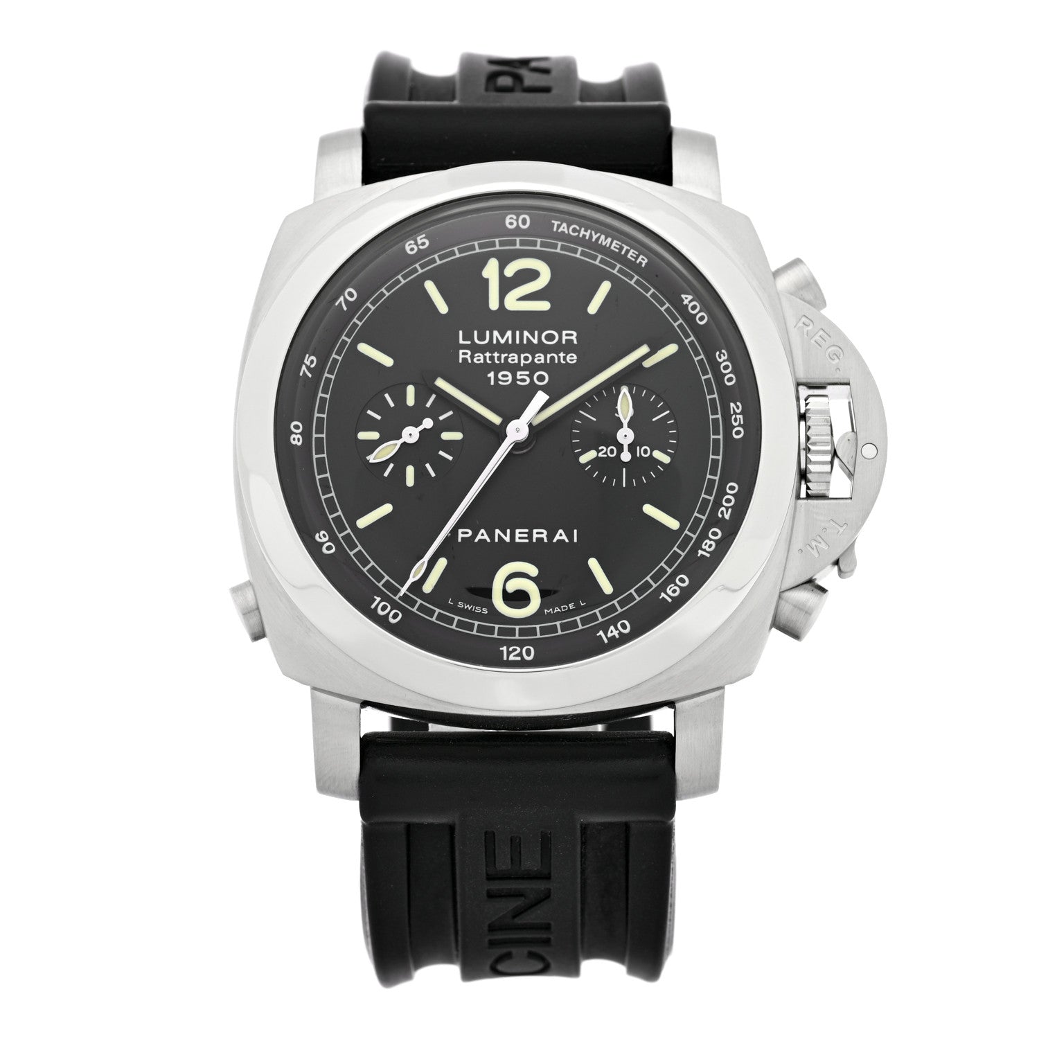 Stainless Steel Rubber 44mm Luminor Rattrapante 1950 Automatic Watch Black PAM00213