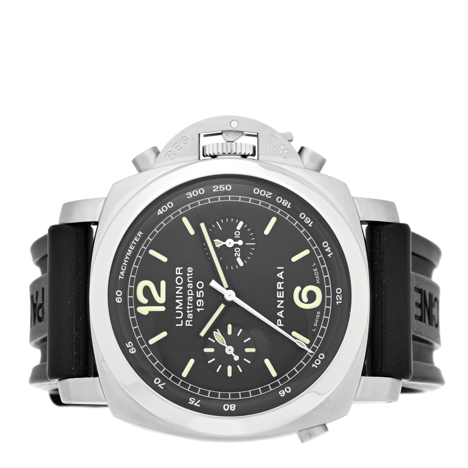 Stainless Steel Rubber 44mm Luminor Rattrapante 1950 Automatic Watch Black PAM00213 — view 2