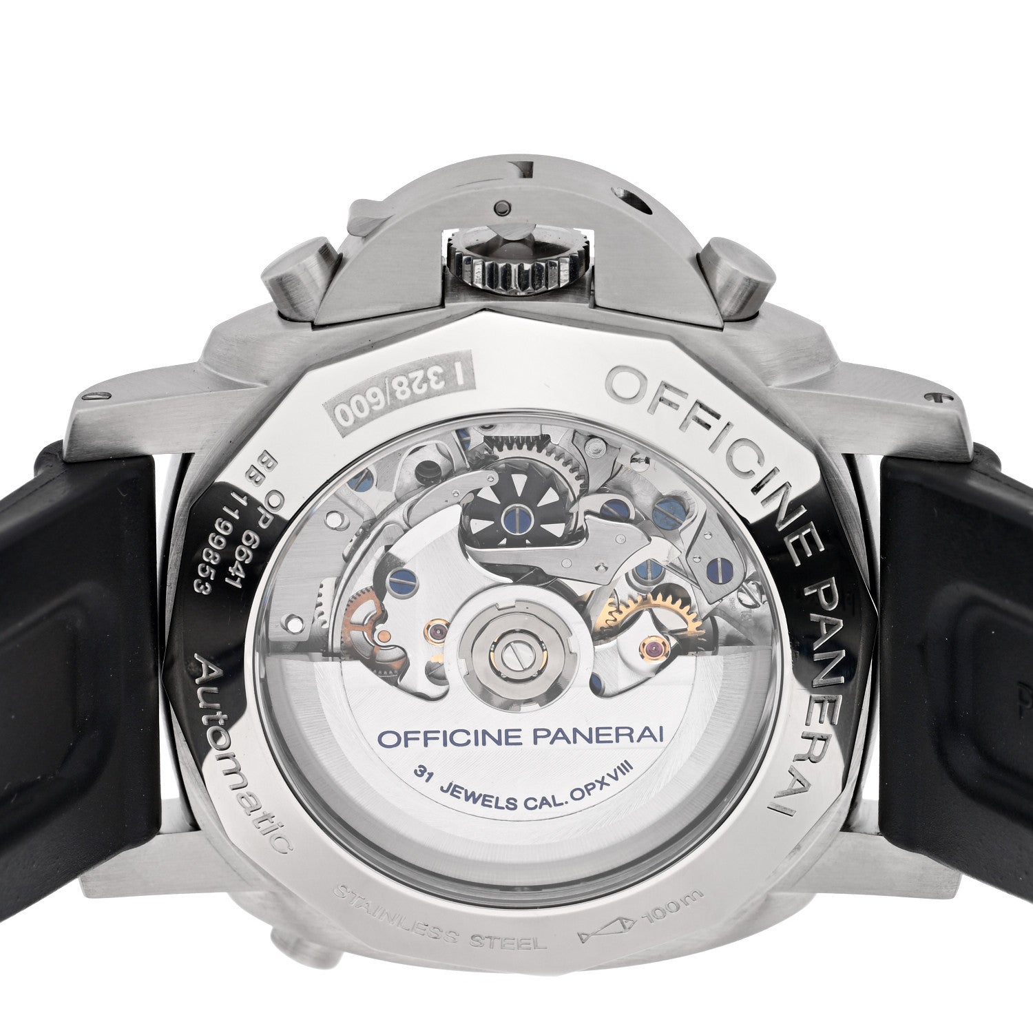 Stainless Steel Rubber 44mm Luminor Rattrapante 1950 Automatic Watch Black PAM00213 — view 4