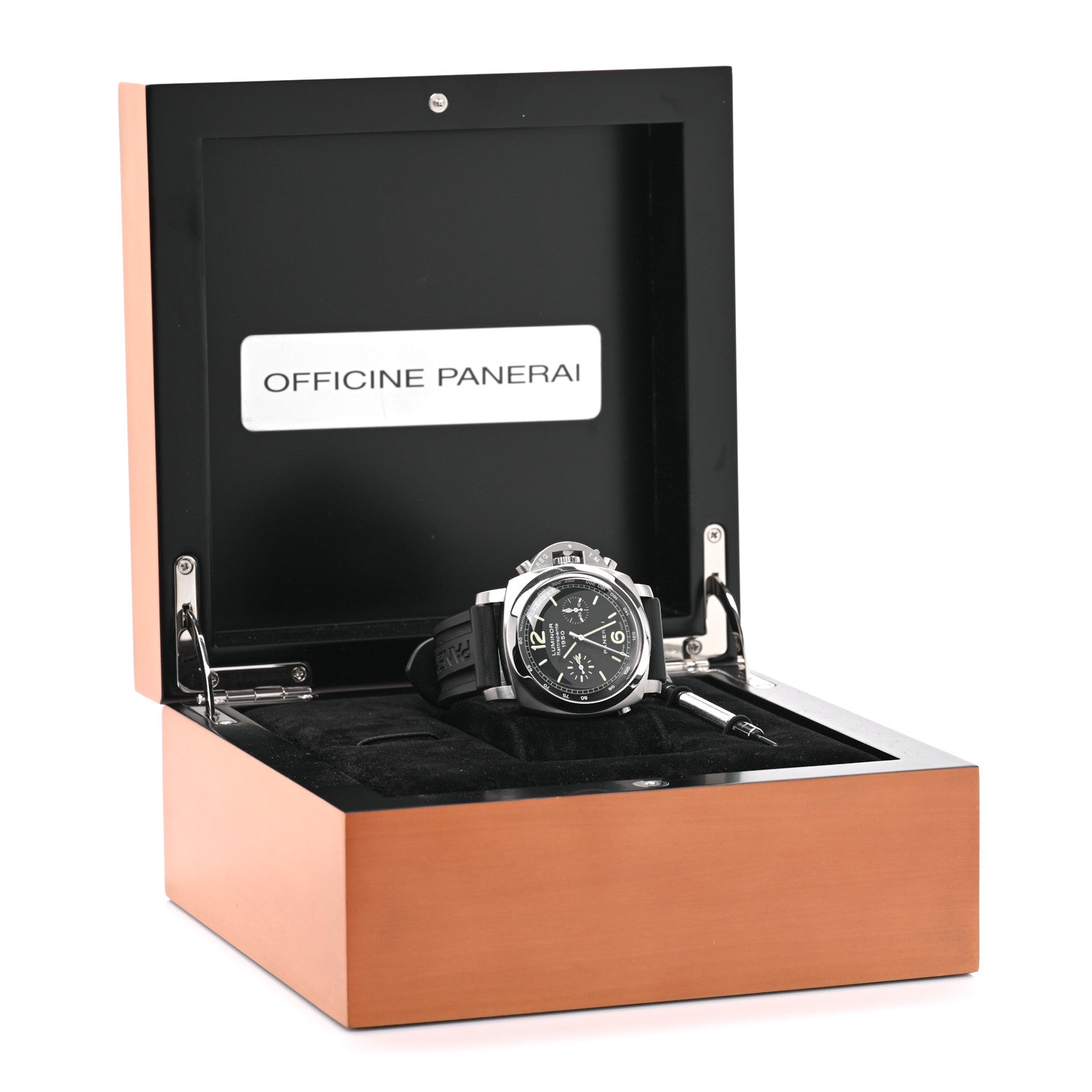 Stainless Steel Rubber 44mm Luminor Rattrapante 1950 Automatic Watch Black PAM00213 — view 5
