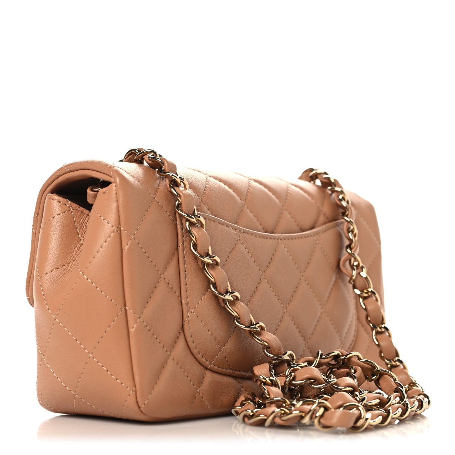 Lambskin Quilted Mini Rectangular Flap Brown — view 3